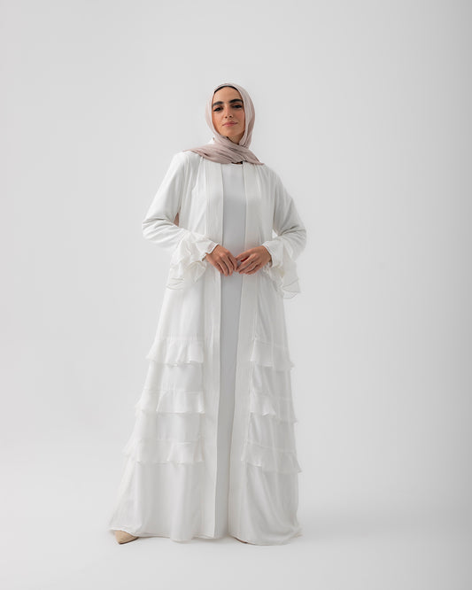 Open Ruffles Abaya Offwhite 98