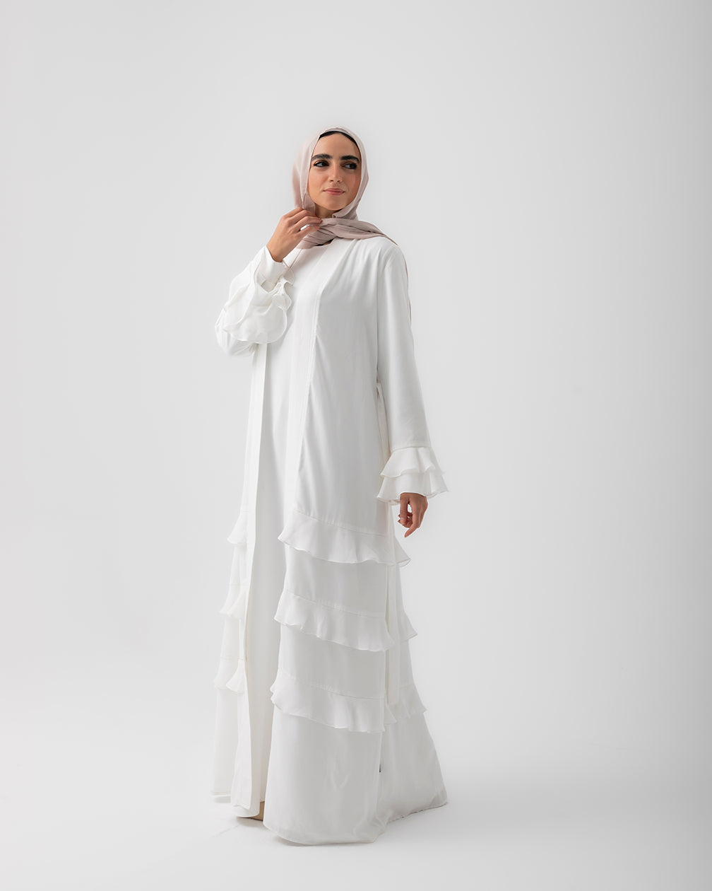 Open Ruffles Abaya Offwhite 98