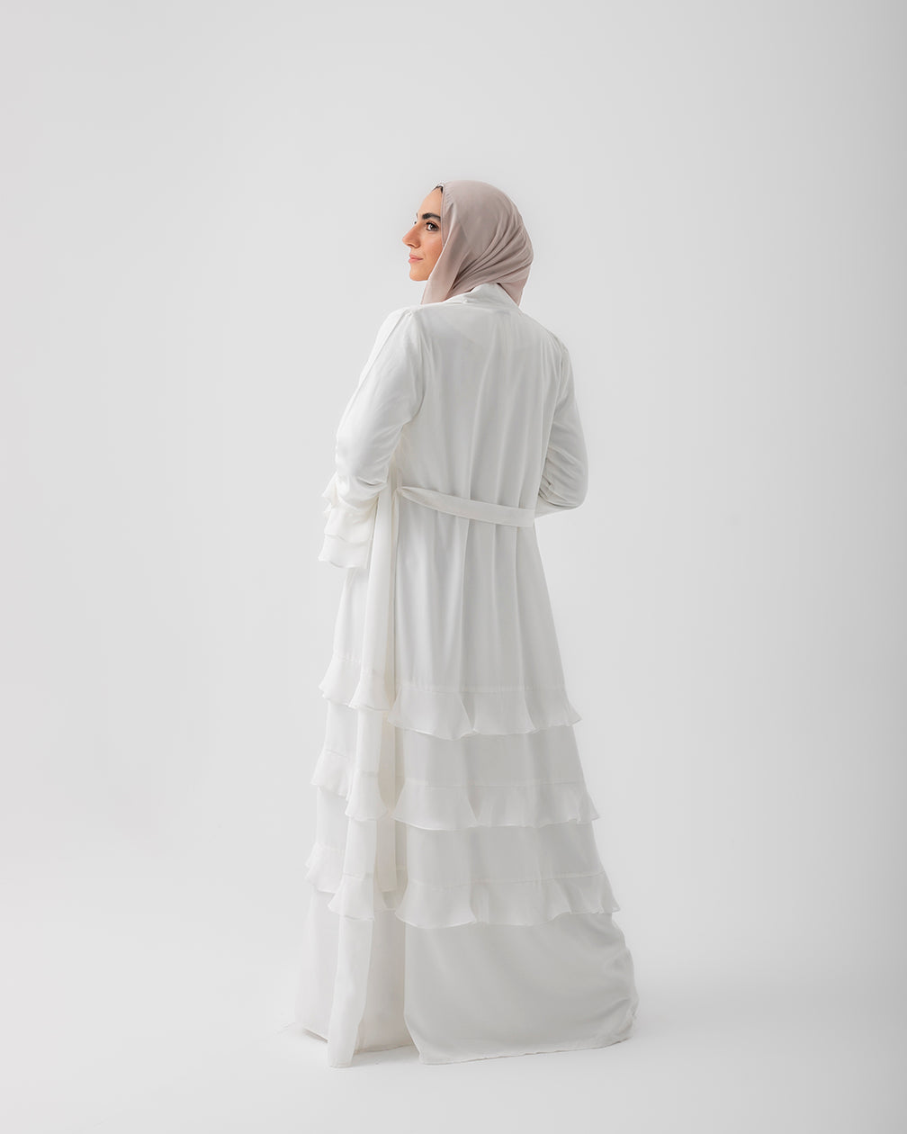 Open Ruffles Abaya Offwhite 98