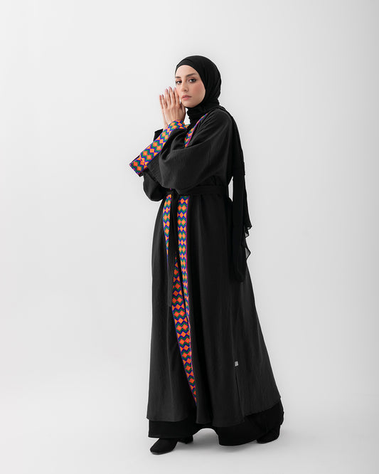 Open Linen Kaftan Black code 1111