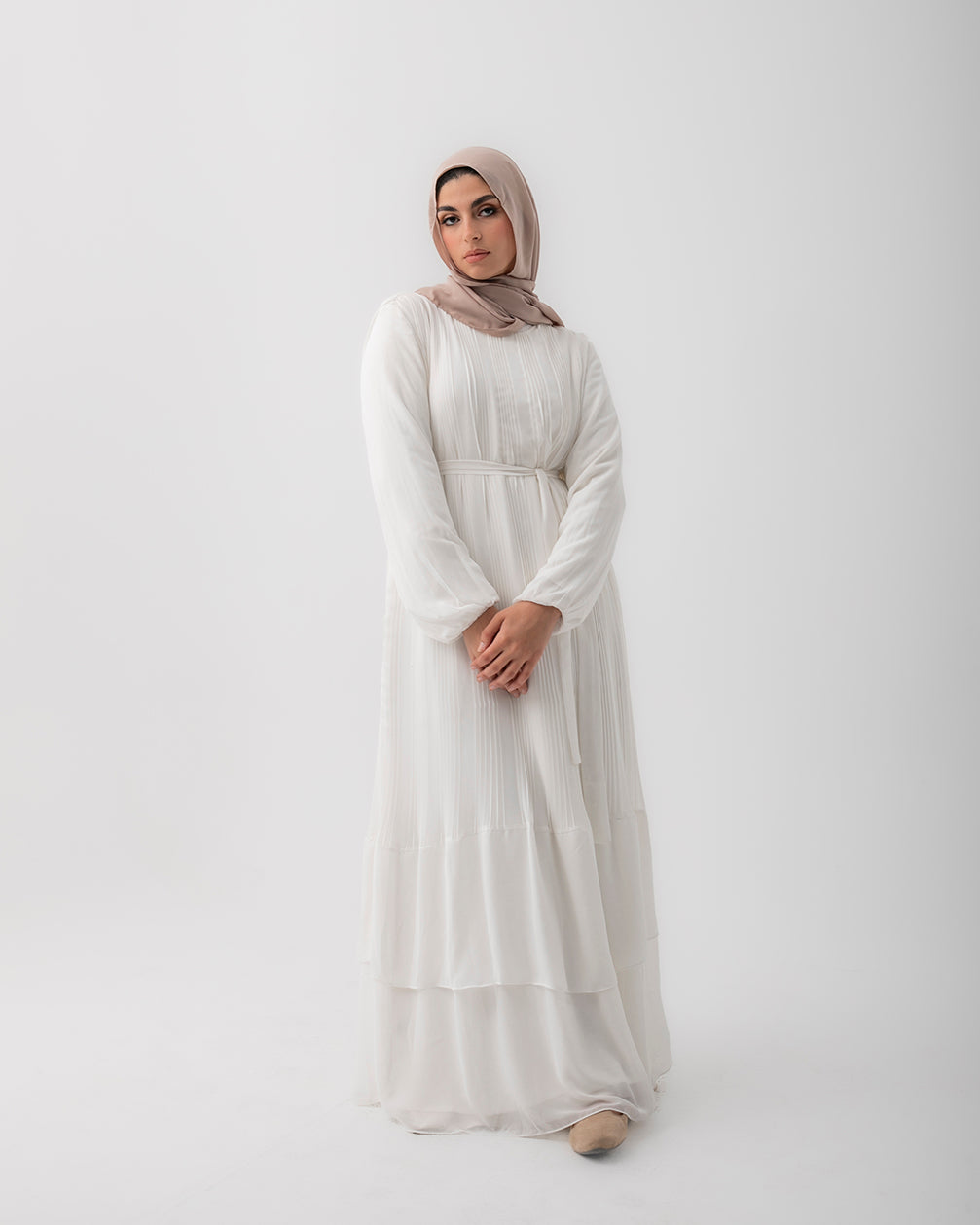 Chiffon Pleated Dress Offwhite code 120
