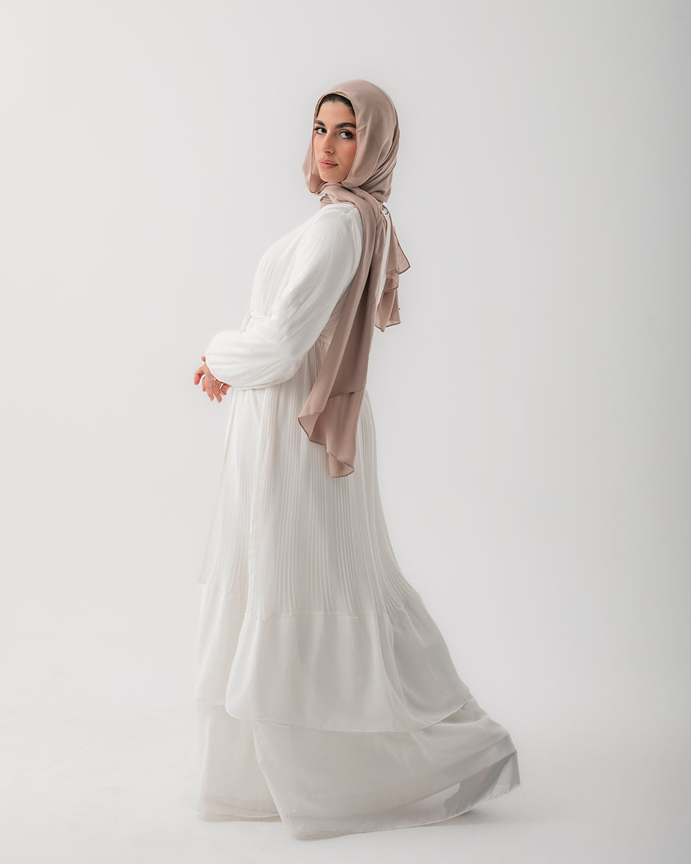 Chiffon Pleated Dress Offwhite code 120