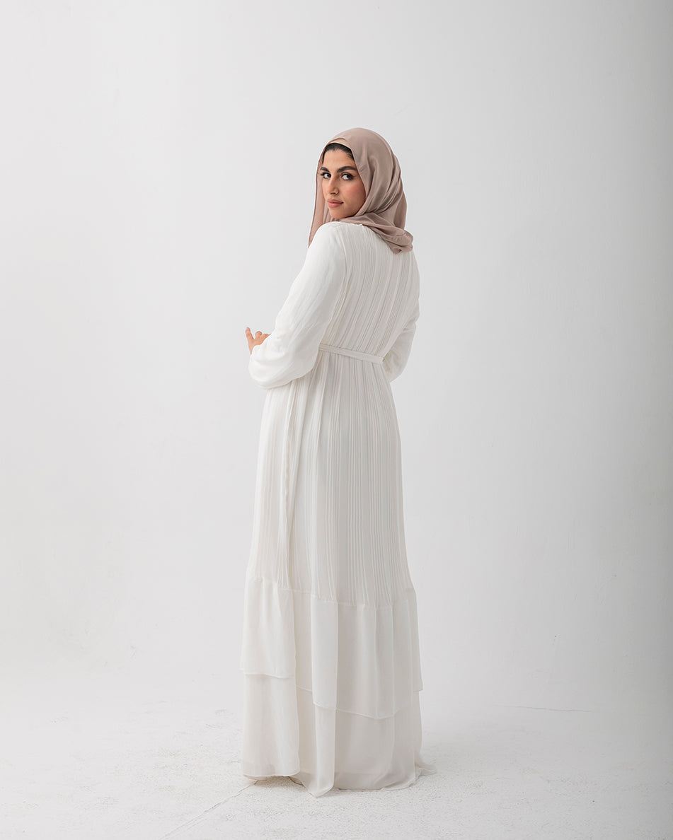 Chiffon Pleated Dress Offwhite code 120
