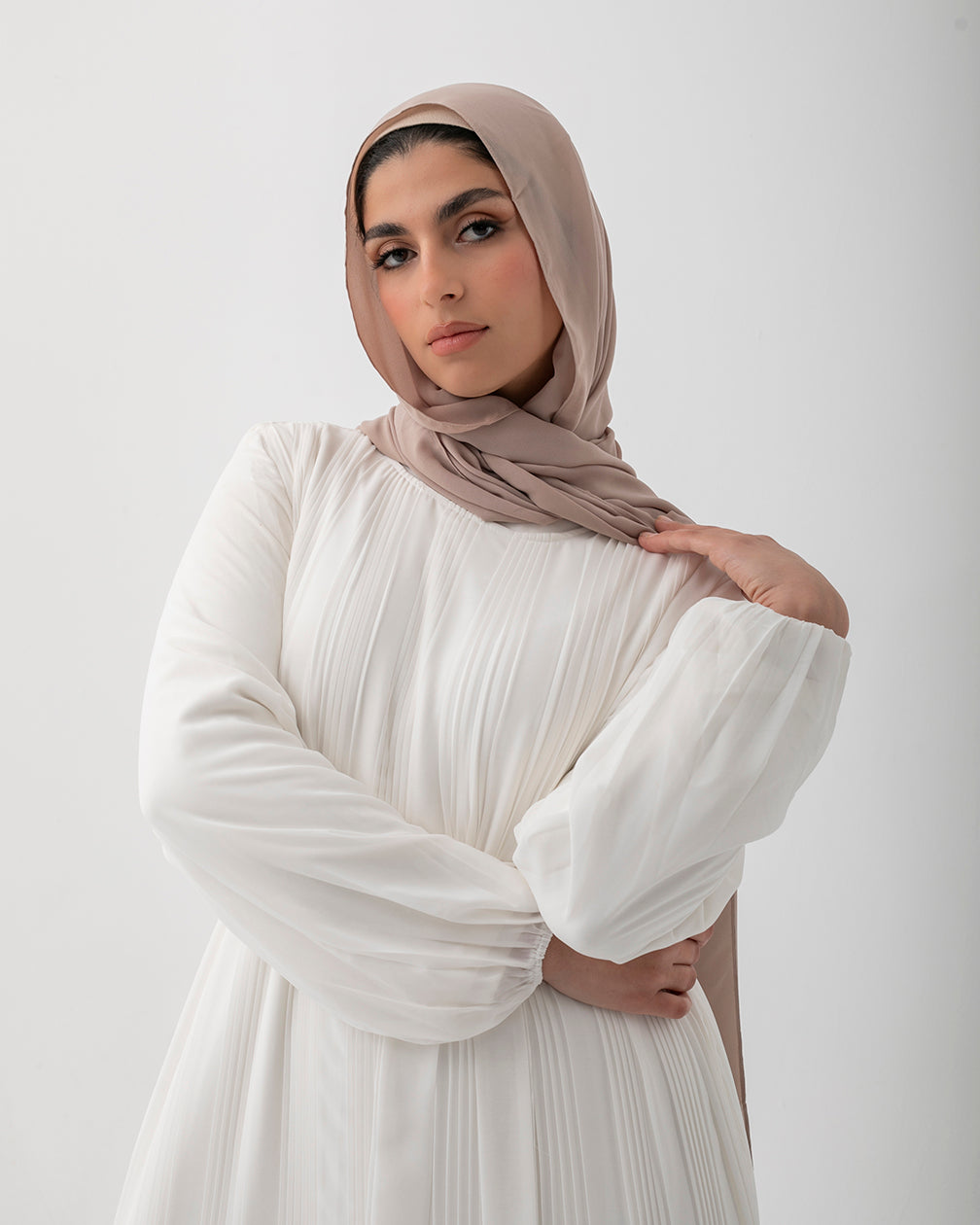 Chiffon Pleated Dress Offwhite code 120