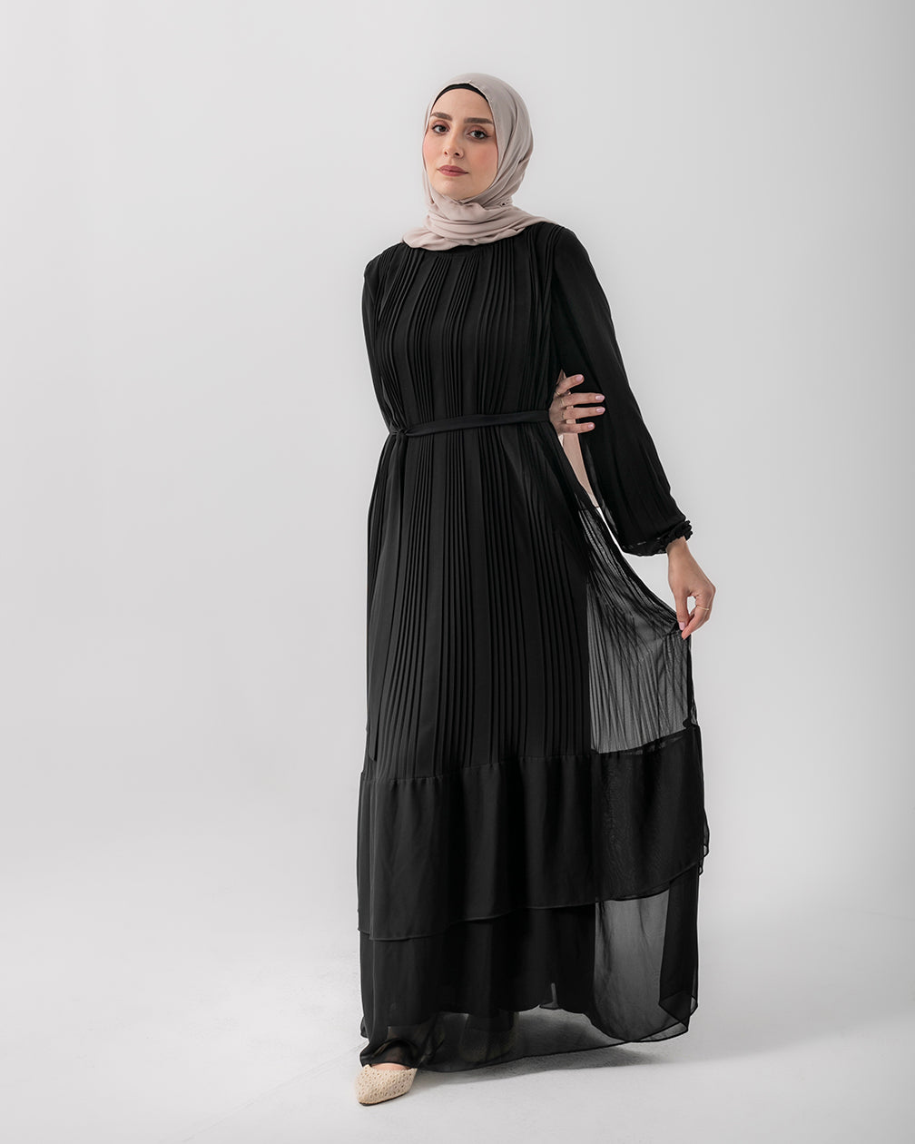 Chiffon Pleated Dress Black code 120