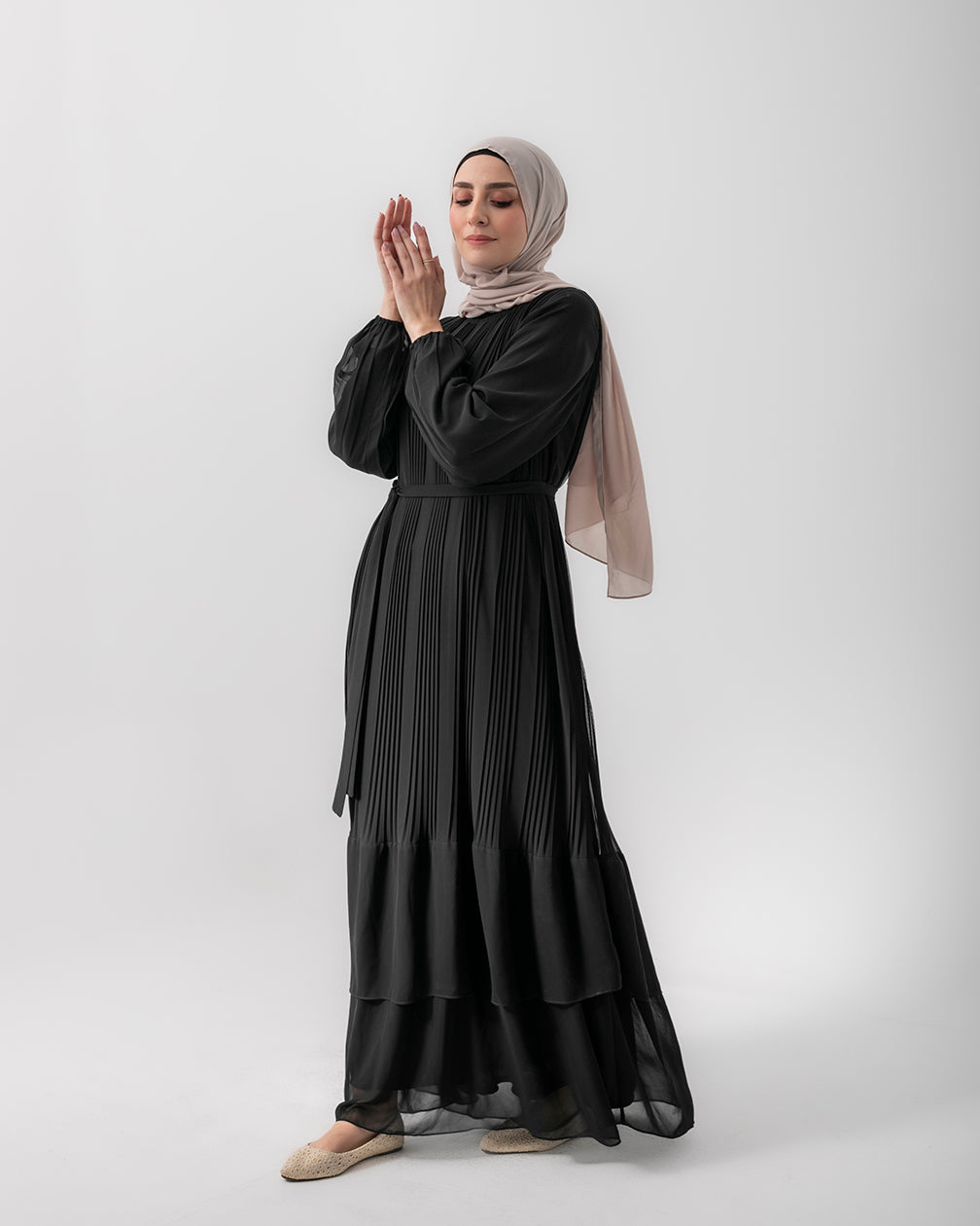 Chiffon Pleated Dress Black code 120