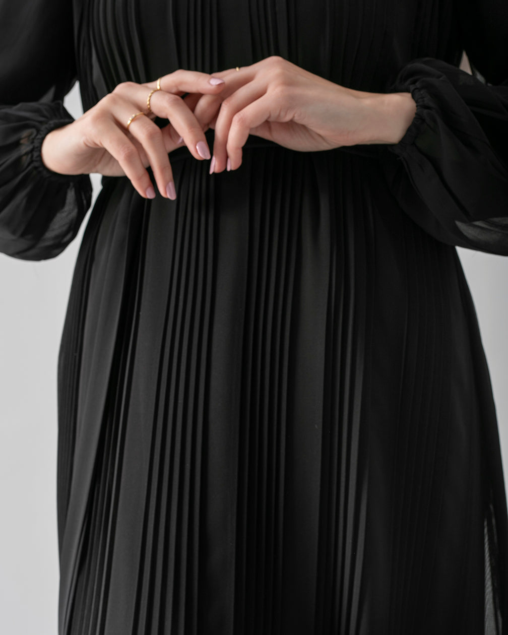 Chiffon Pleated Dress Black code 120