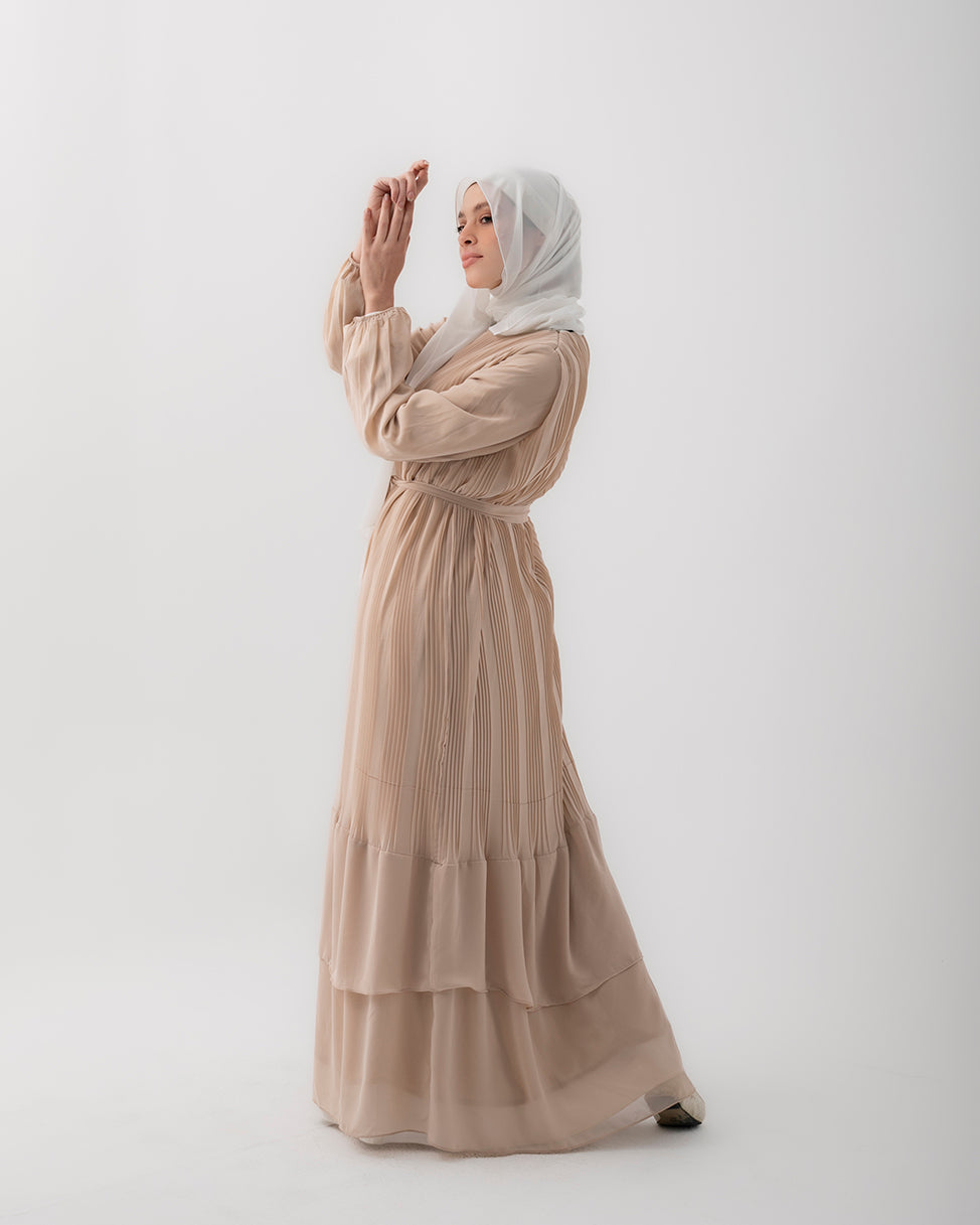 Chiffon Pleated Dress Beige code 120