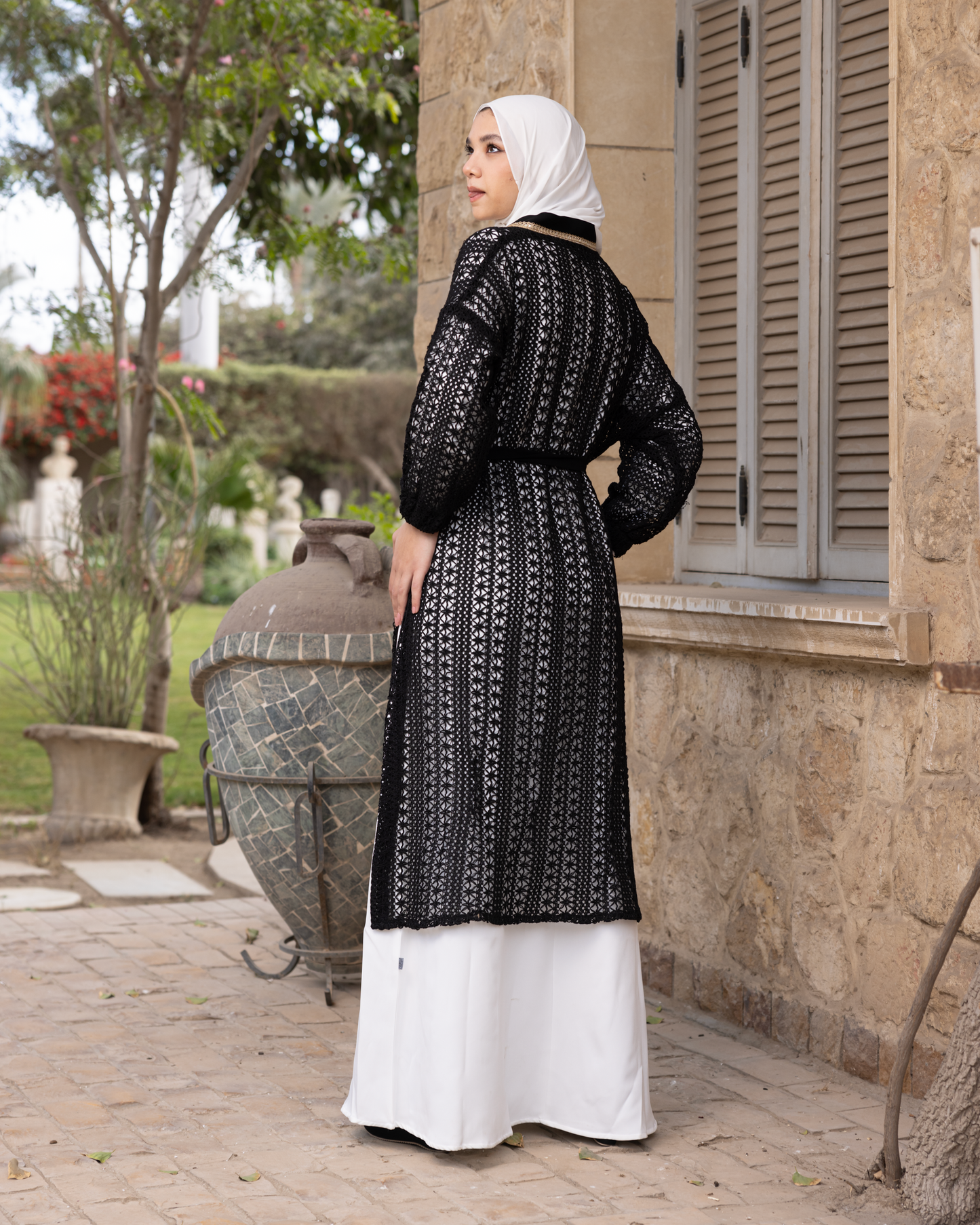 Crochet Cardigan with Embroidery line Code 80 Black