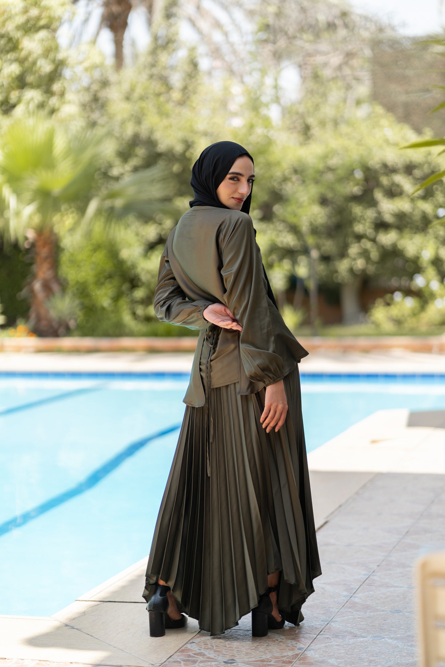 Diva Pleated Satin Set Code 306 Olive