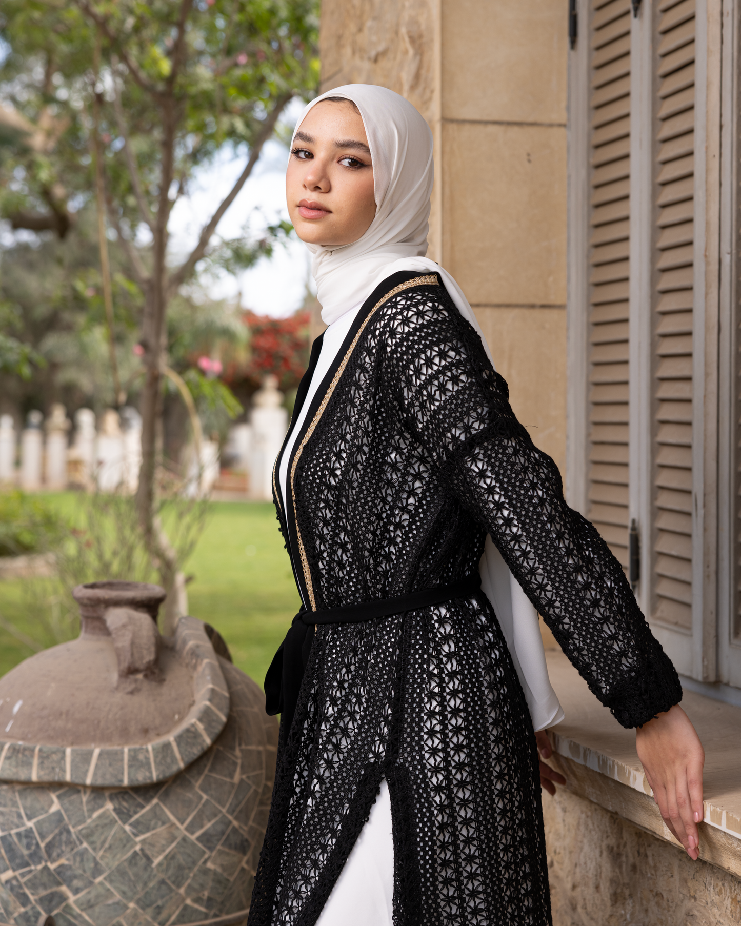 Crochet Cardigan with Embroidery line Code 80 Black