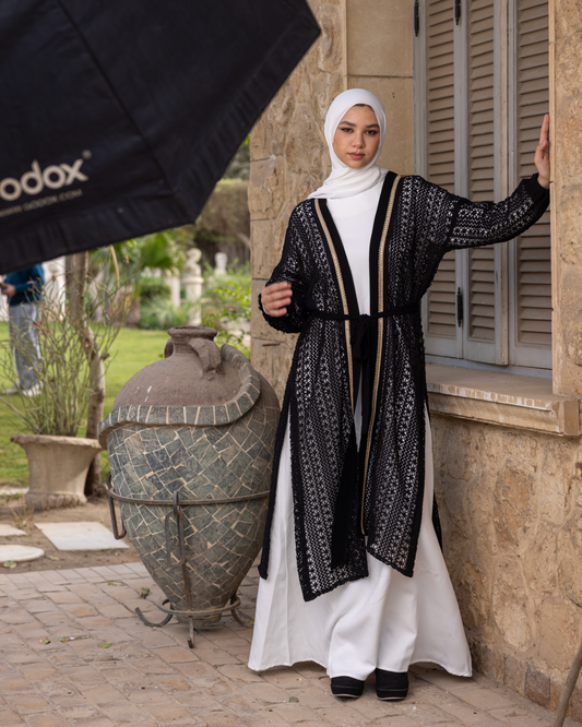 Crochet Cardigan with Embroidery line Code 80 Black
