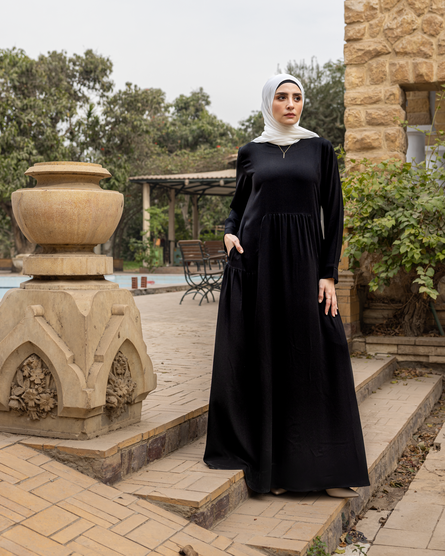 Crepe Abaya with pockets Code 301 Black