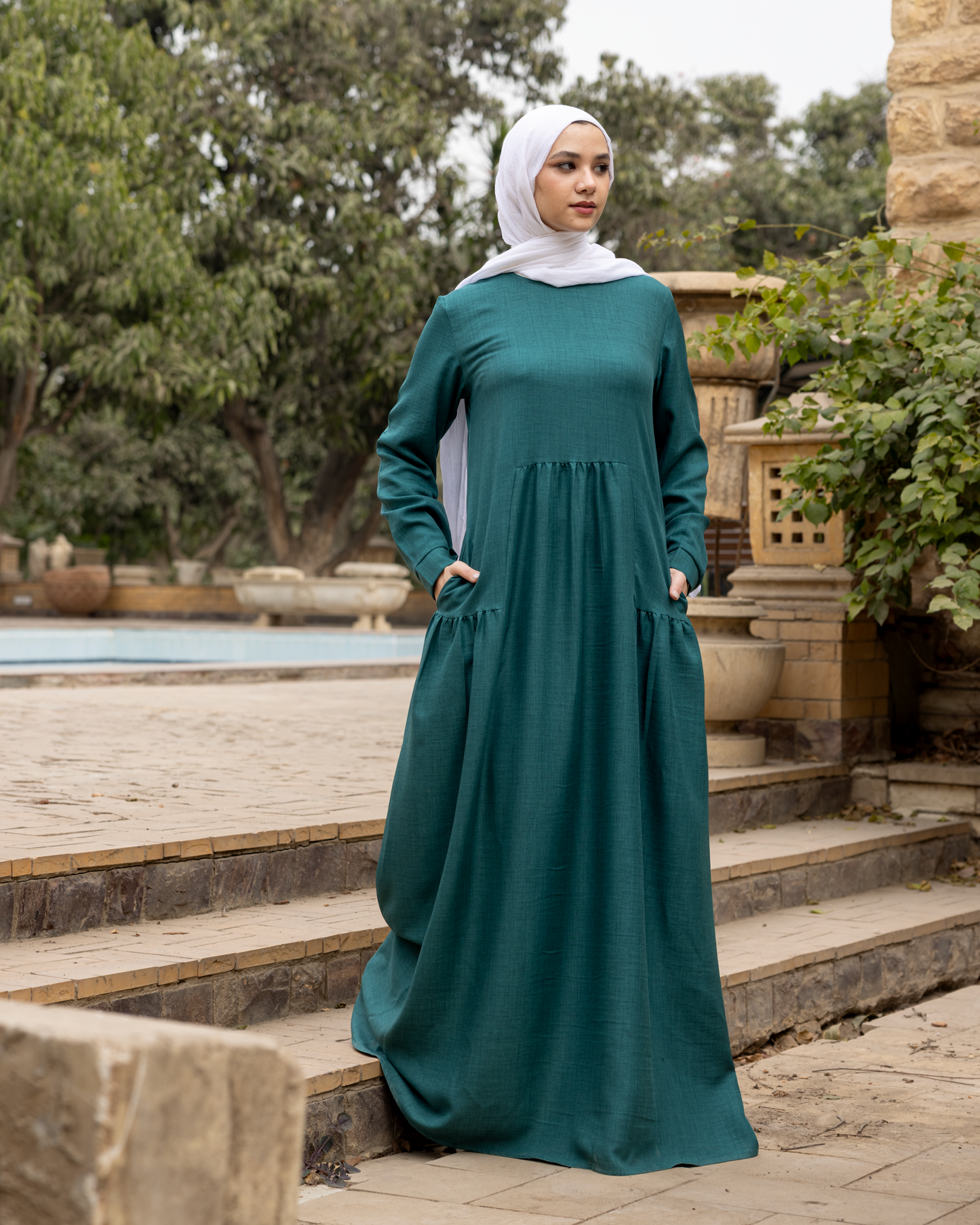 Linen dress with pockets Code 301 Green