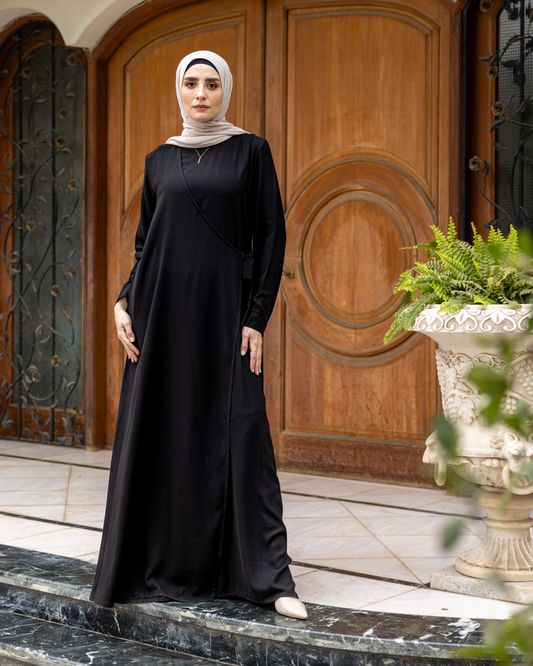 Code 933 Wrap Black Crepe Abaya
