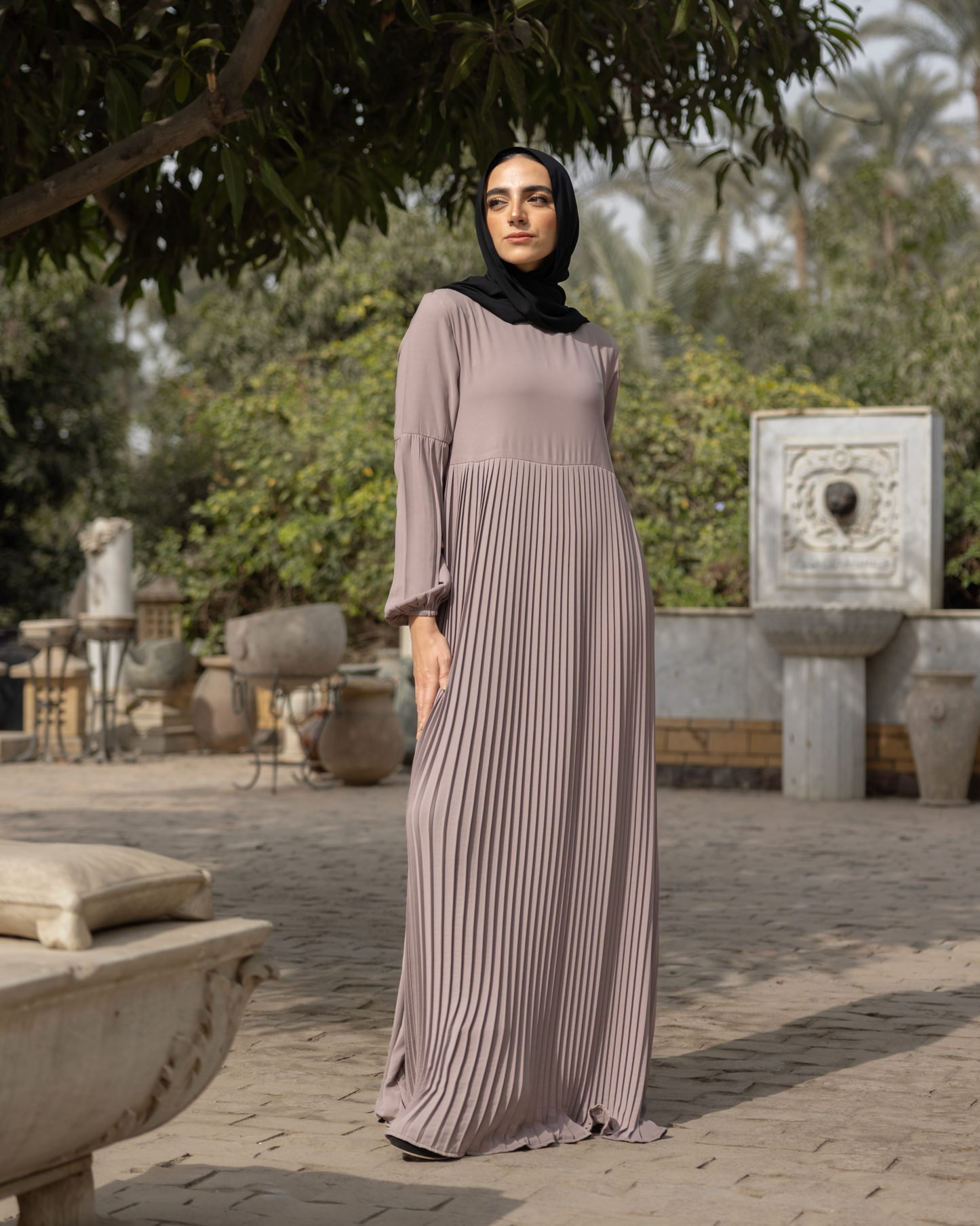 Pleated Crepe Dress Code 655 Light Café