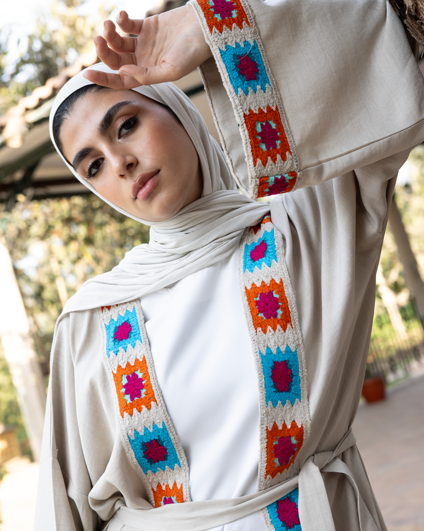 Elegant Embroidered linen Kaftan code 1111 beige