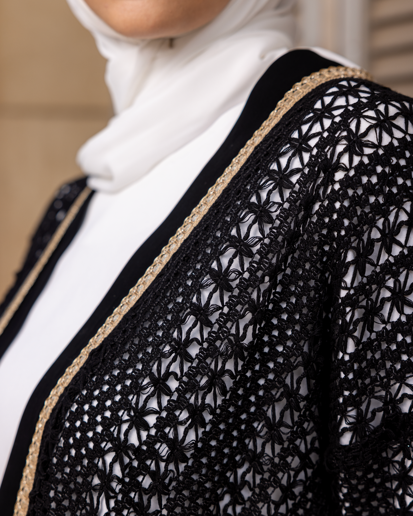 Crochet Cardigan with Embroidery line Code 80 Black