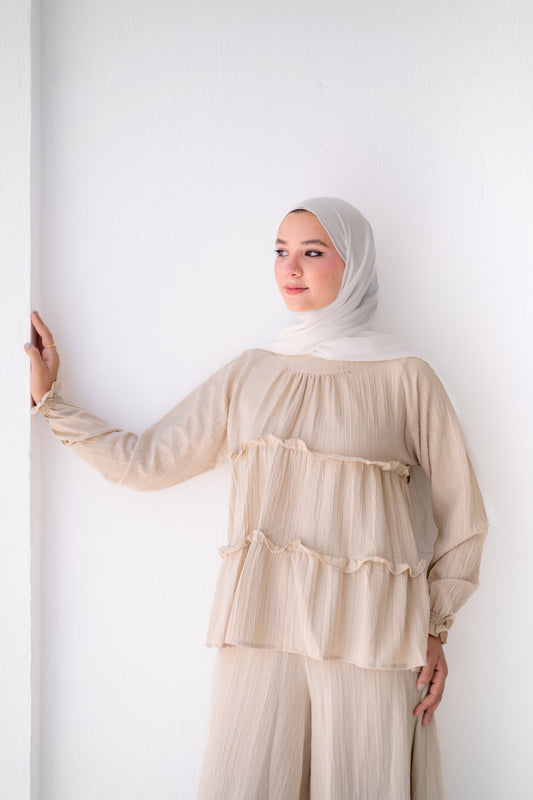 Soft Crinkle ruffles Blouse Code 402 Warm Beige