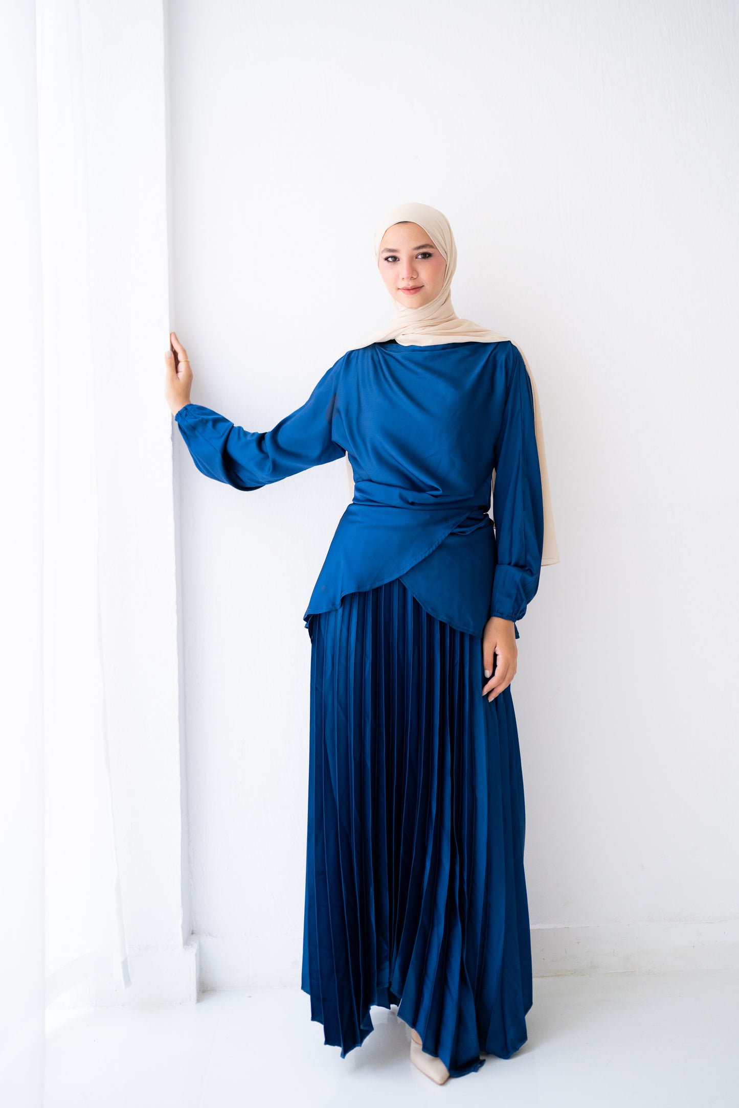 Diva pleated Satin Set Code 306 Blue