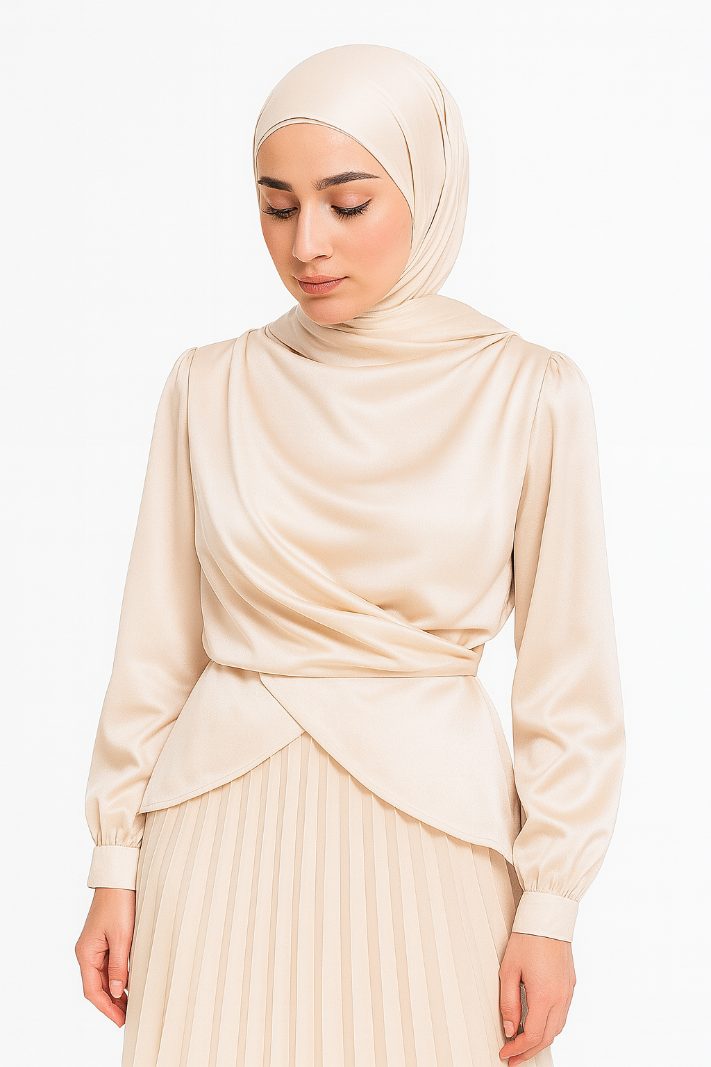 Satin Blouse Code 308 Beigeالبلوزة فقط