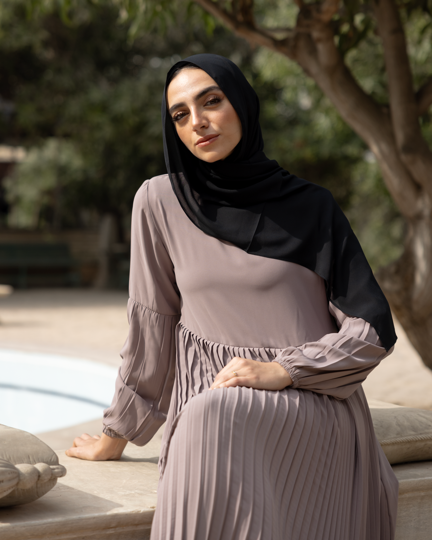 Pleated Crepe Dress Code 655 Light Café
