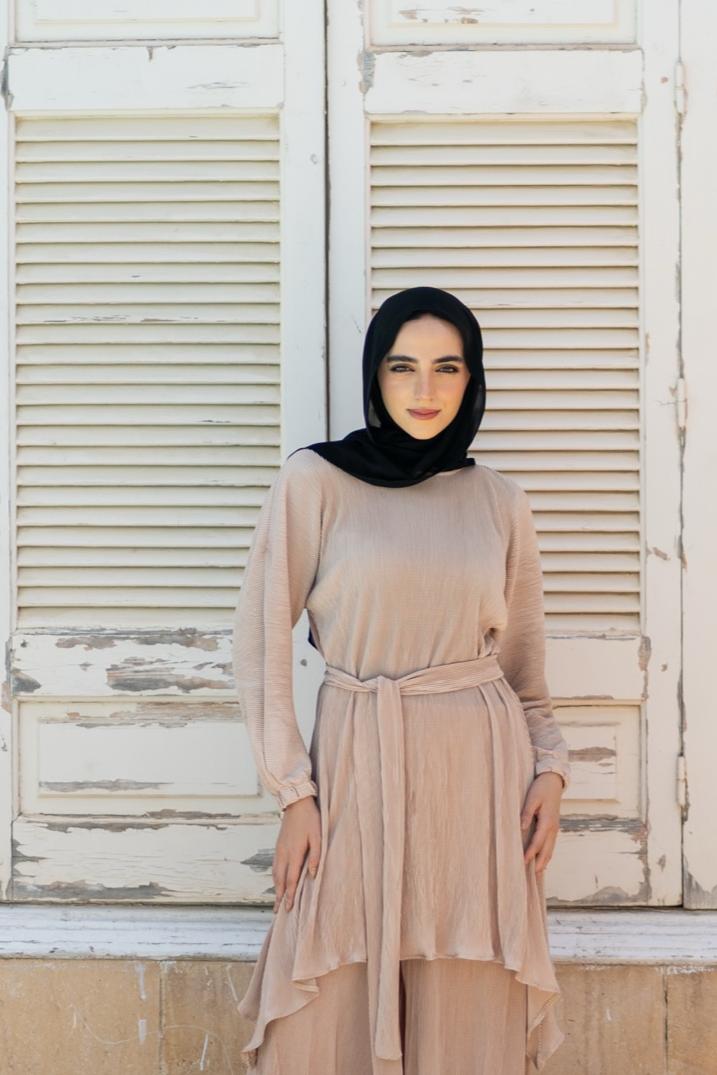 Pleated Satin Asymmetric Blouse code 10 B البلوزة فقط