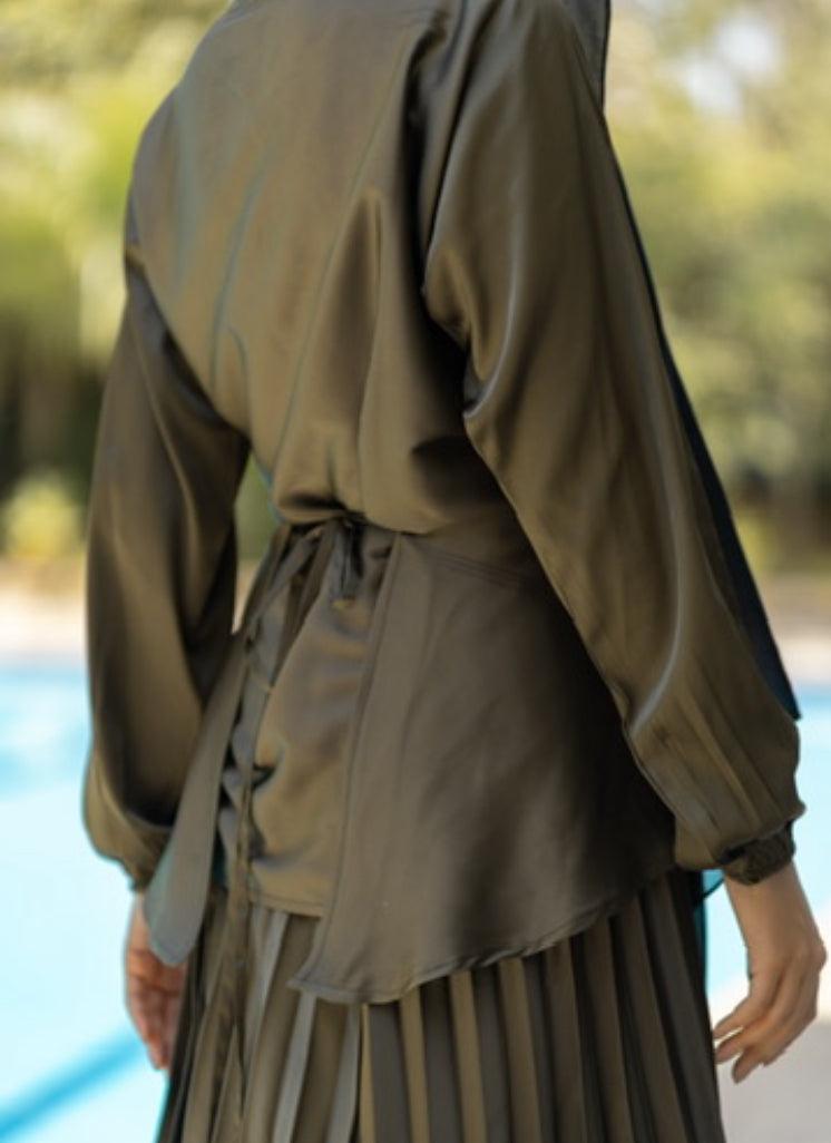 Satin Blouse Code 308 Oliveالبلوزة فقط