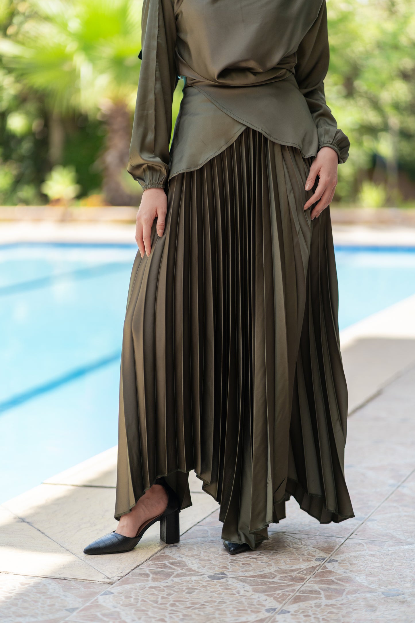 Diva Pleated Satin Set Code 306 Olive