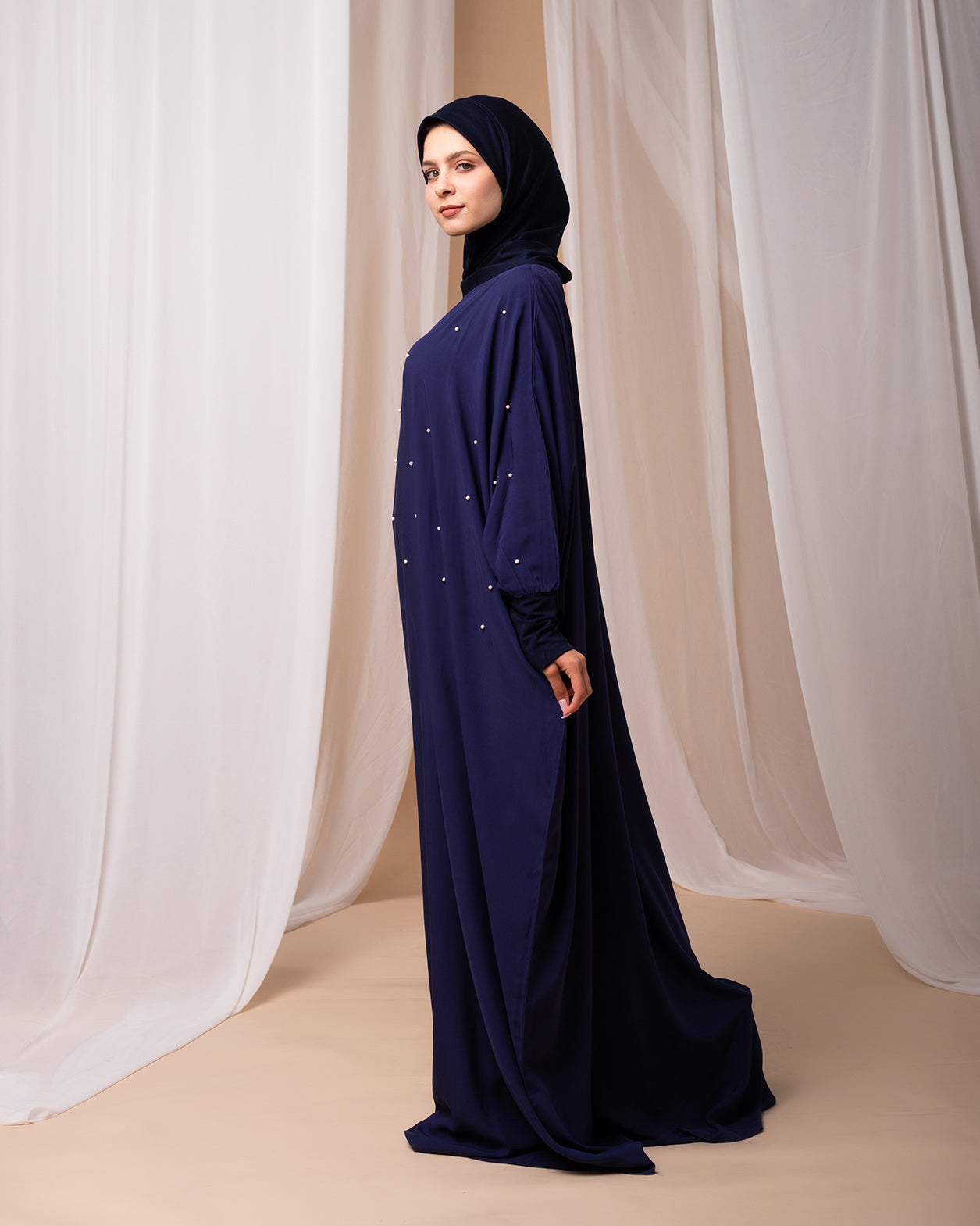 Free Size Prayer Wear navy blue with pearl code 333