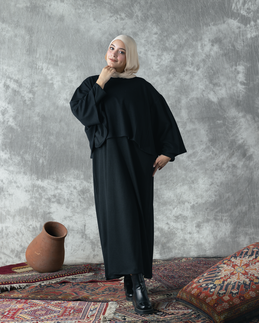 Wool Rib dress & Cape code FW90 black