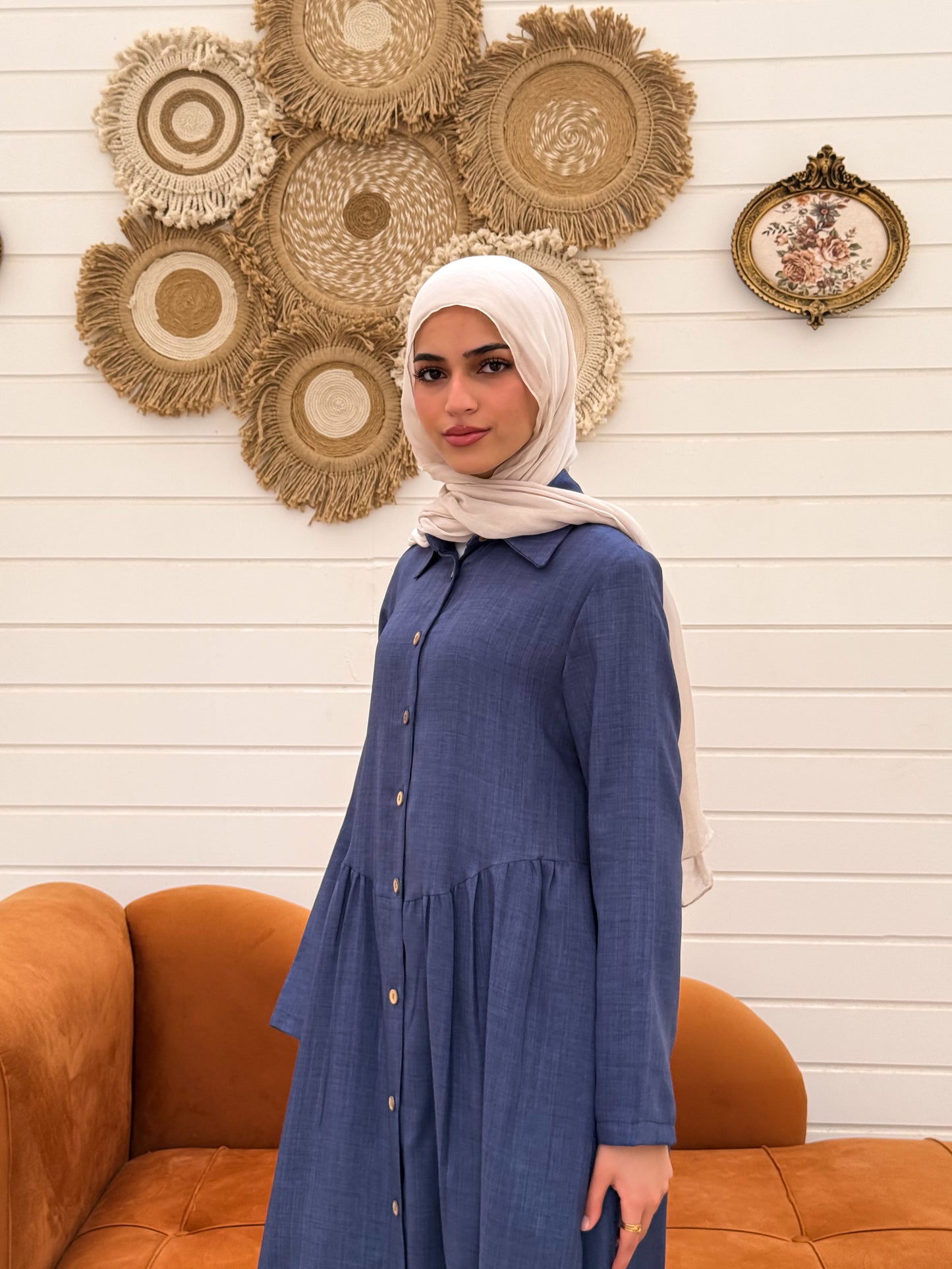 Gathered Waist Dress C408  Dusty Blue