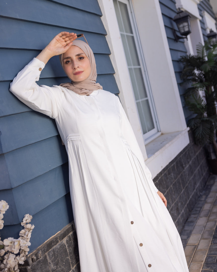 Linen Front Buttoned Dress Offwhite 104 white