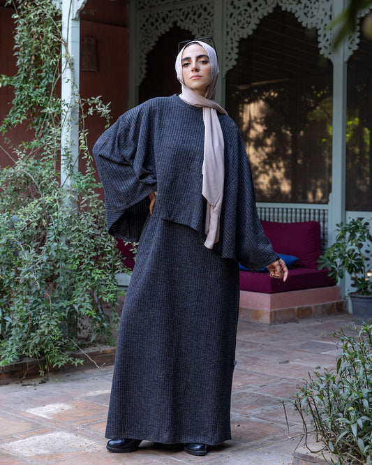 Wool Rib Dress Set Dark Grey