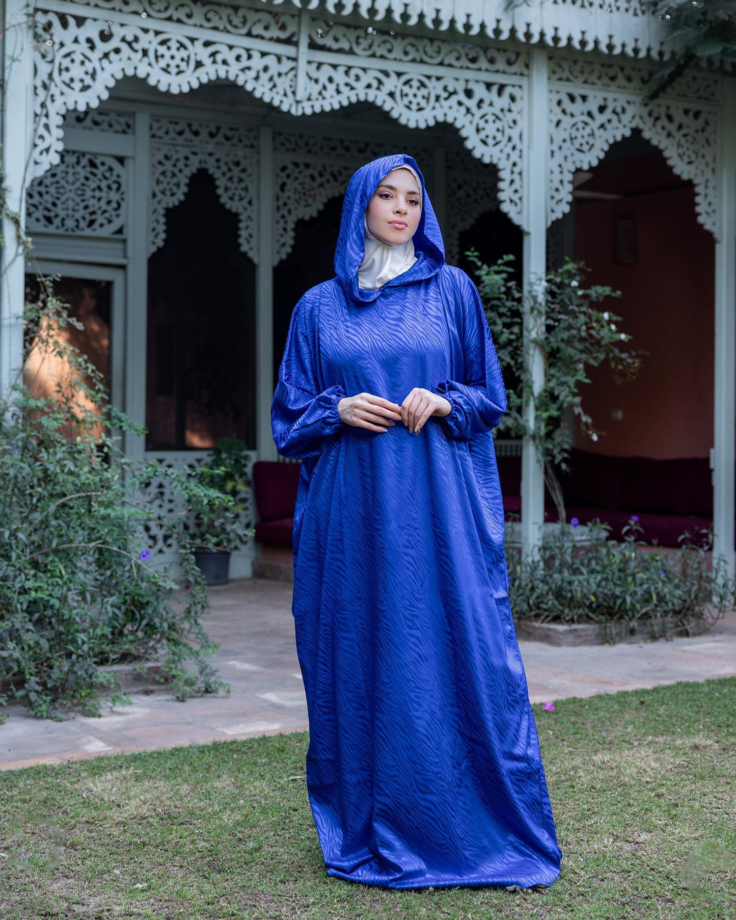 Moroccan Satin Prayer Wear Royal Blue