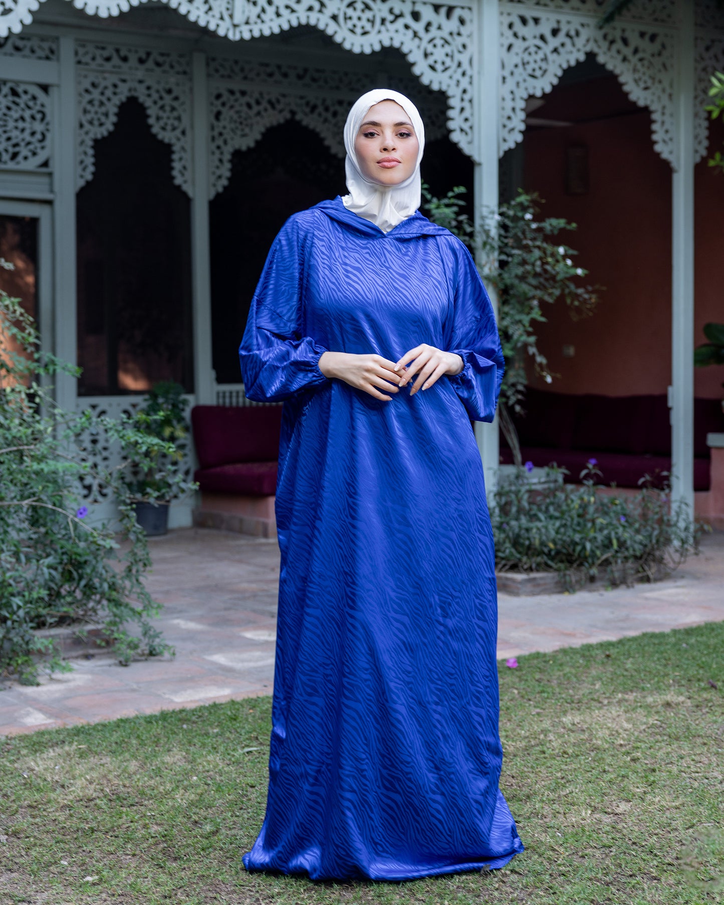 Moroccan Satin Prayer Wear Royal Blue