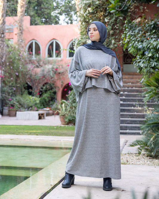 Wool Rib Dress Set Grey