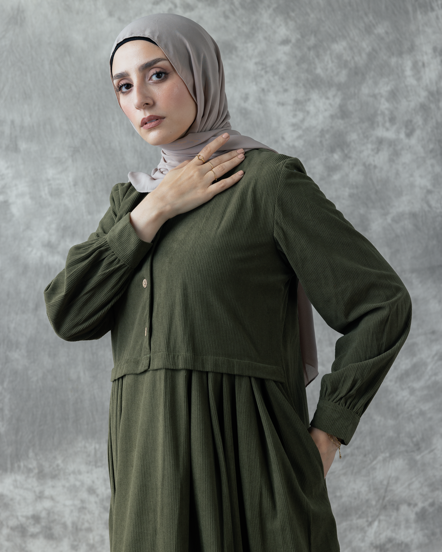 Rib velvet dress Code FW 108 Dark Green