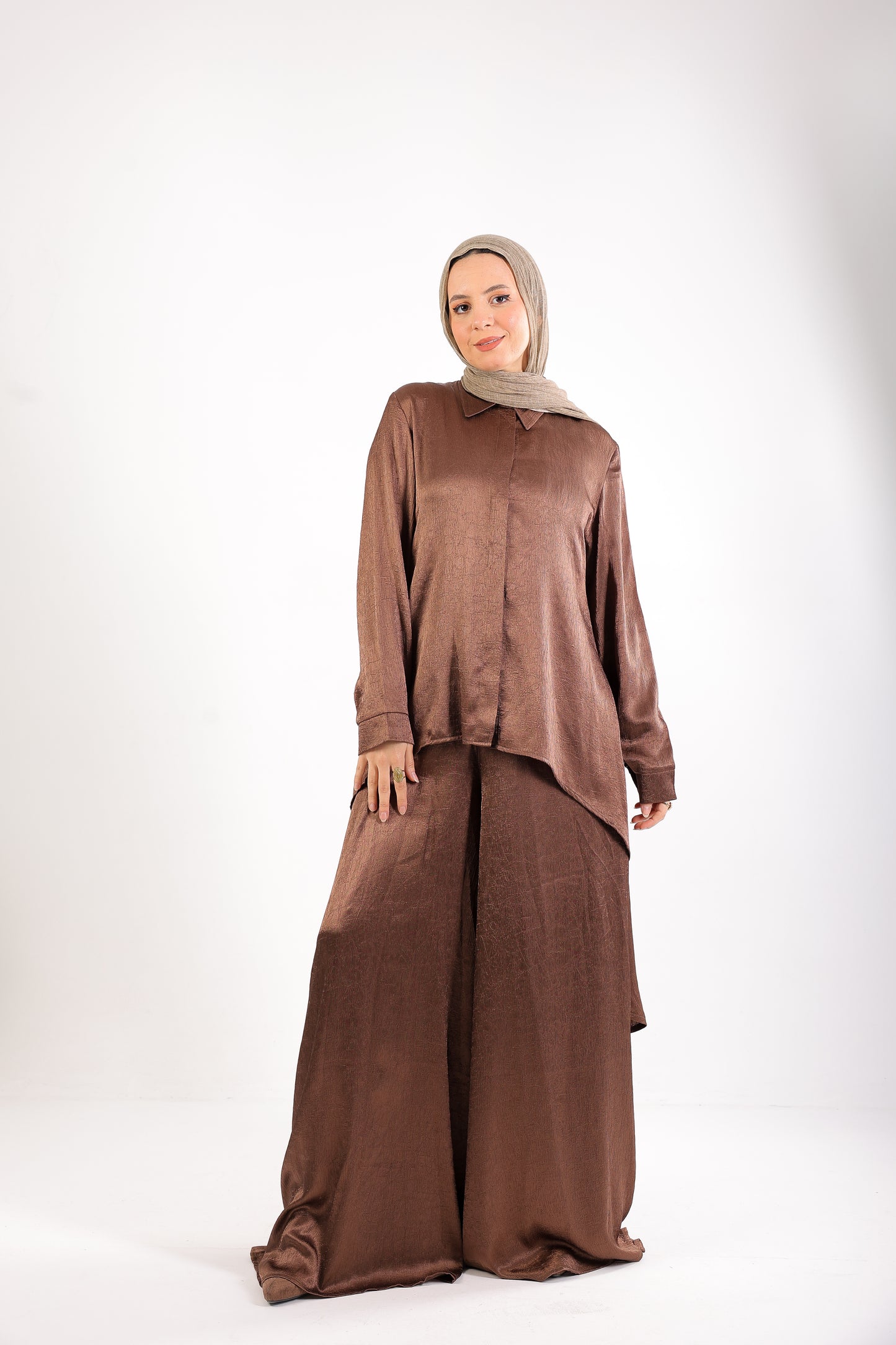 Silk Wide-Leg Set – Code 4695 Brown