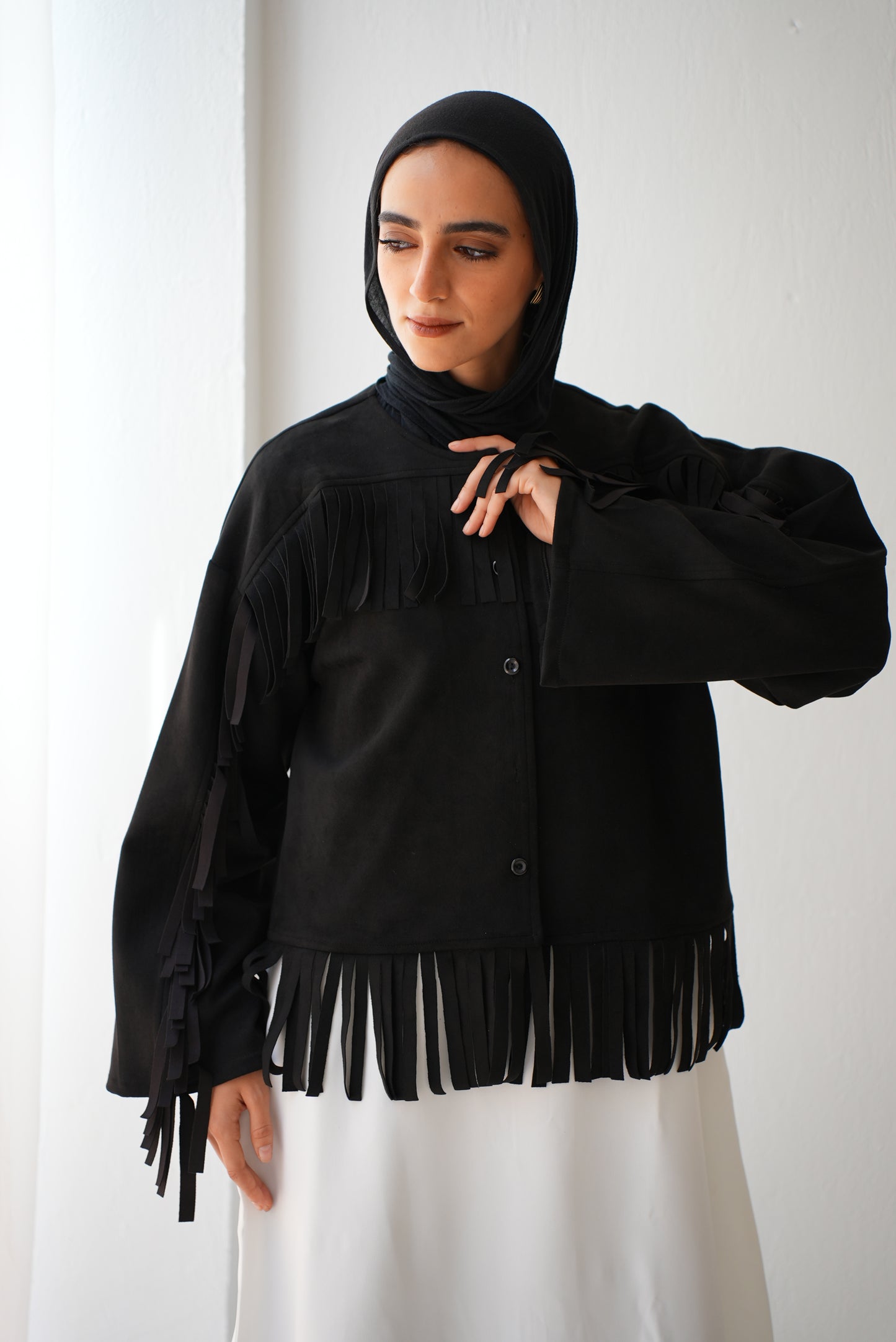 Soft Suede Jacket with Fringes Code 410 Black