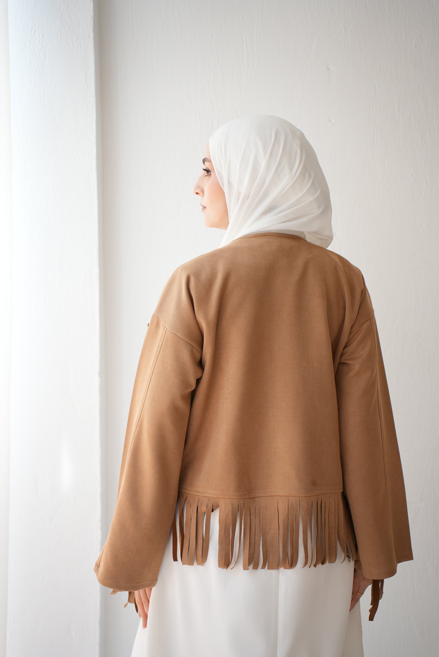 Soft Suede Jacket with Fringes Code 410 Warm Beige