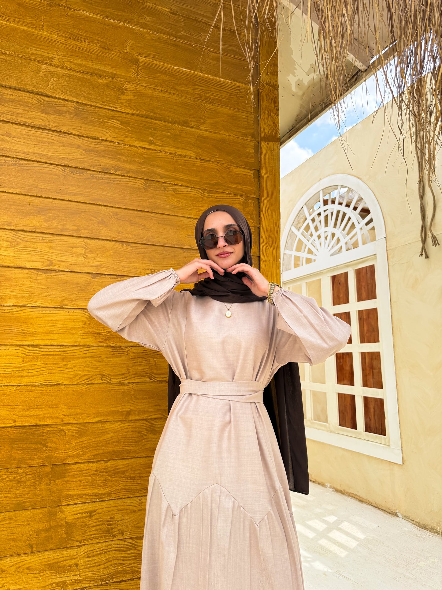 Gathered Waist Dress C601 Beige