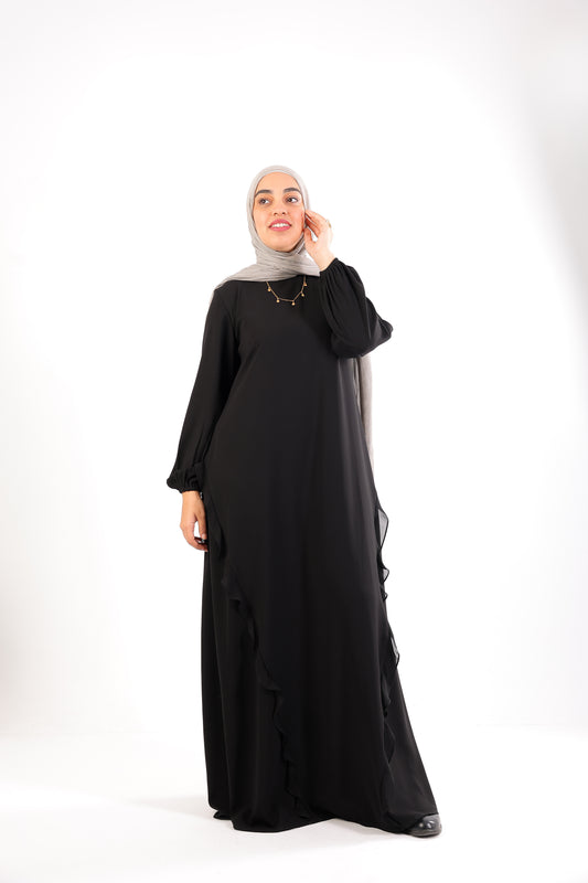 A chic, feminine abaya designed with soft ruffle details Code 504
