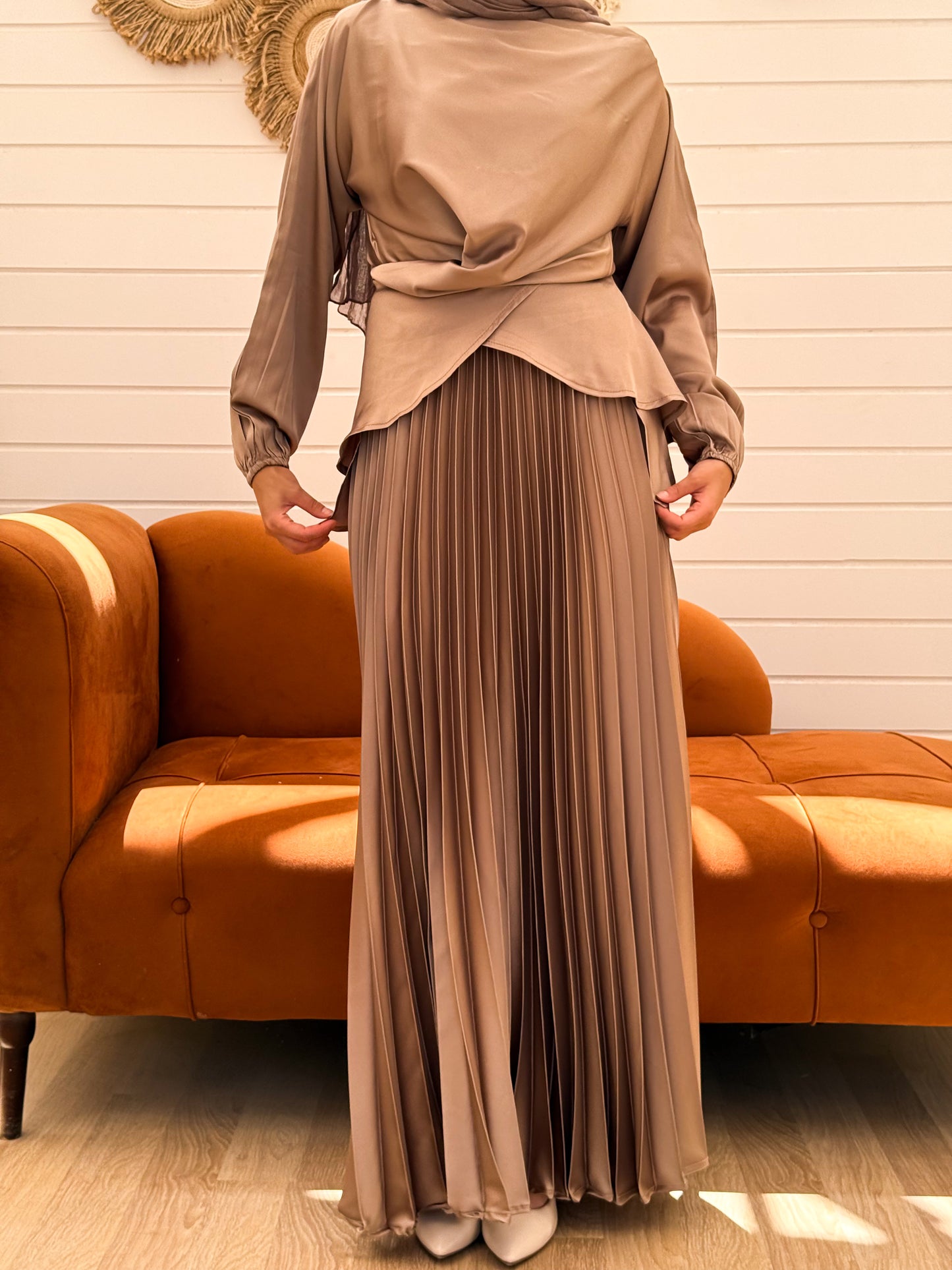 Cross Wrapped Pleated Set C306 Café