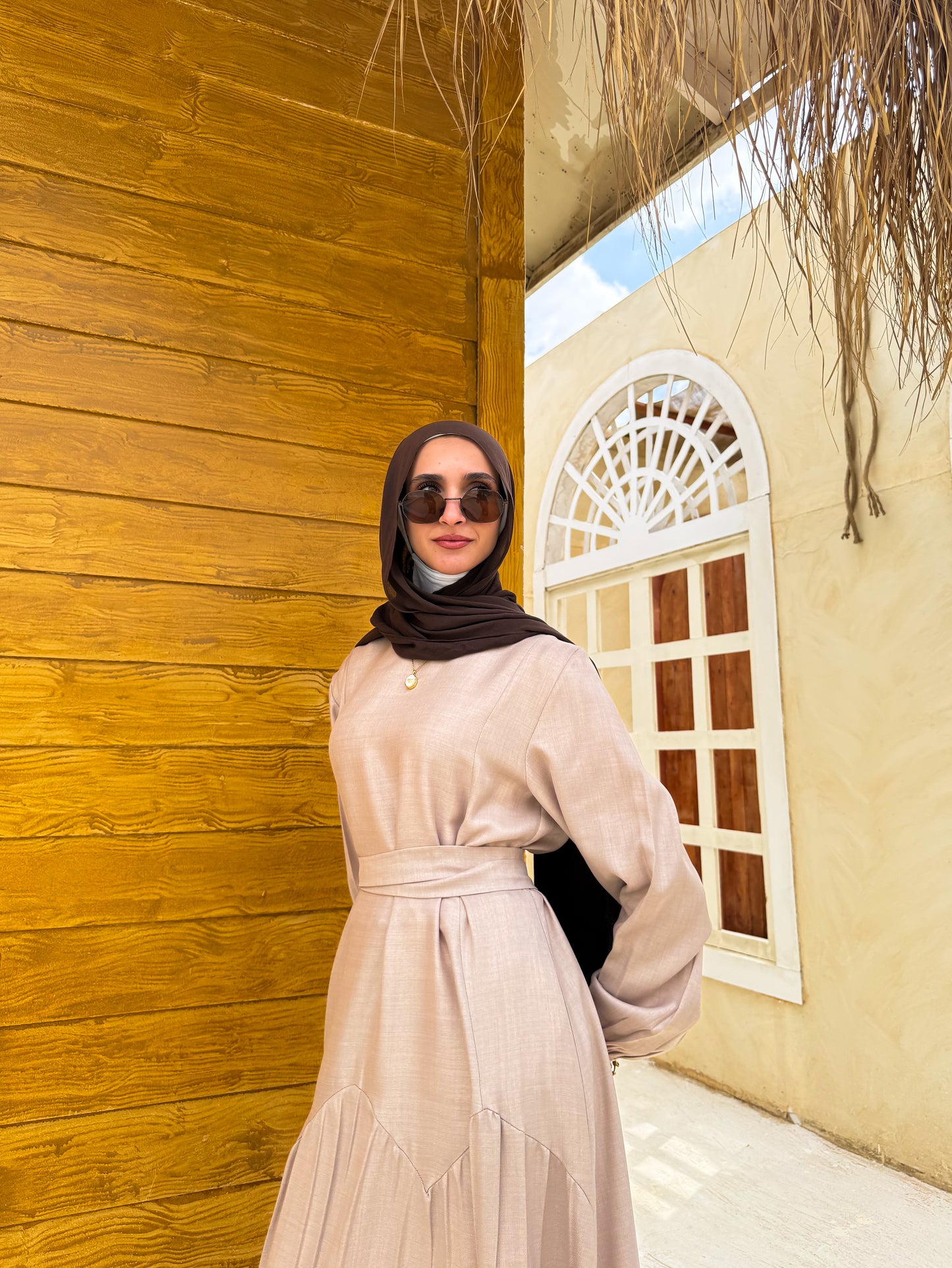 Gathered Waist Dress C601 Beige