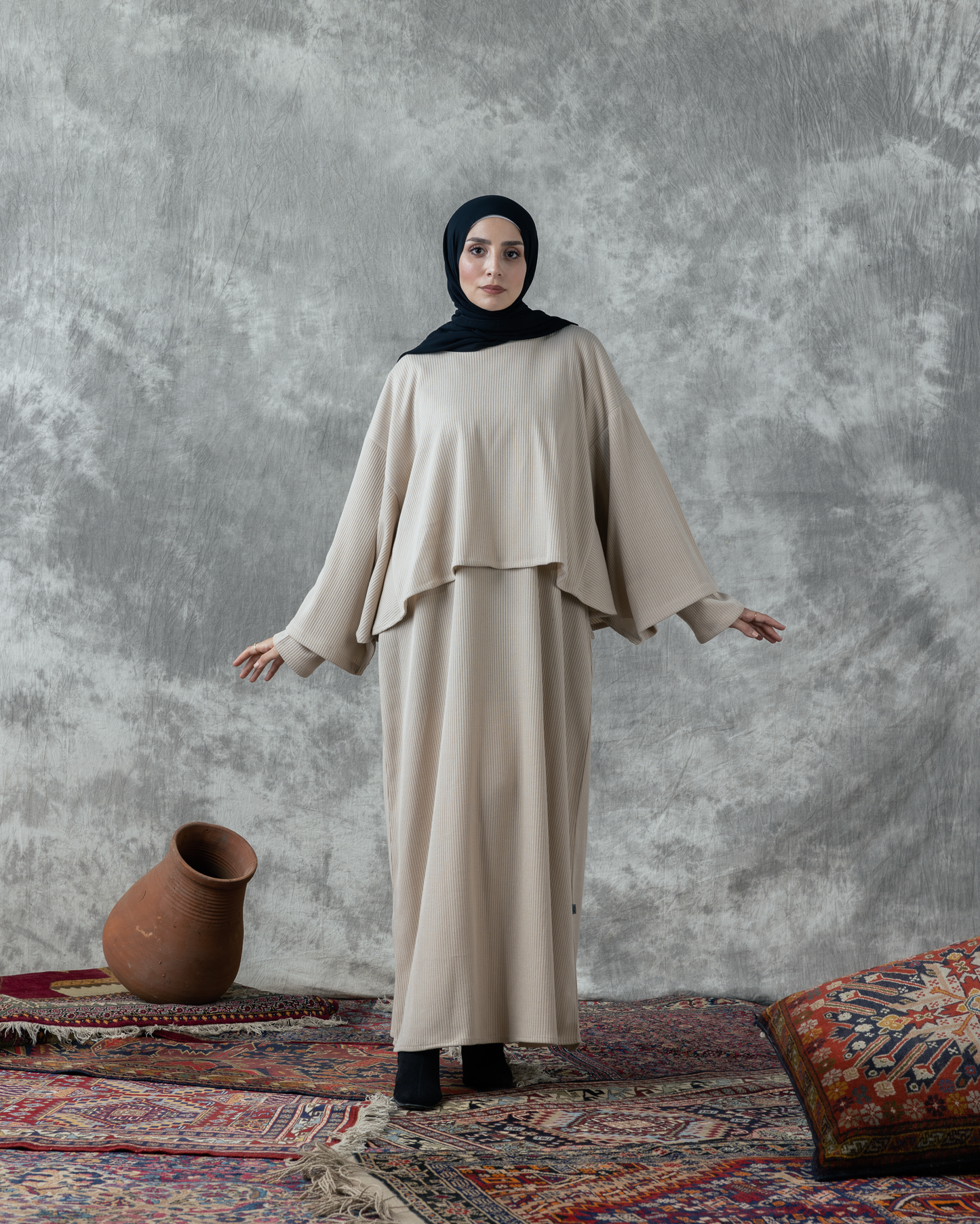 Wool Rib Dress & Cape  Code FW 90 beige