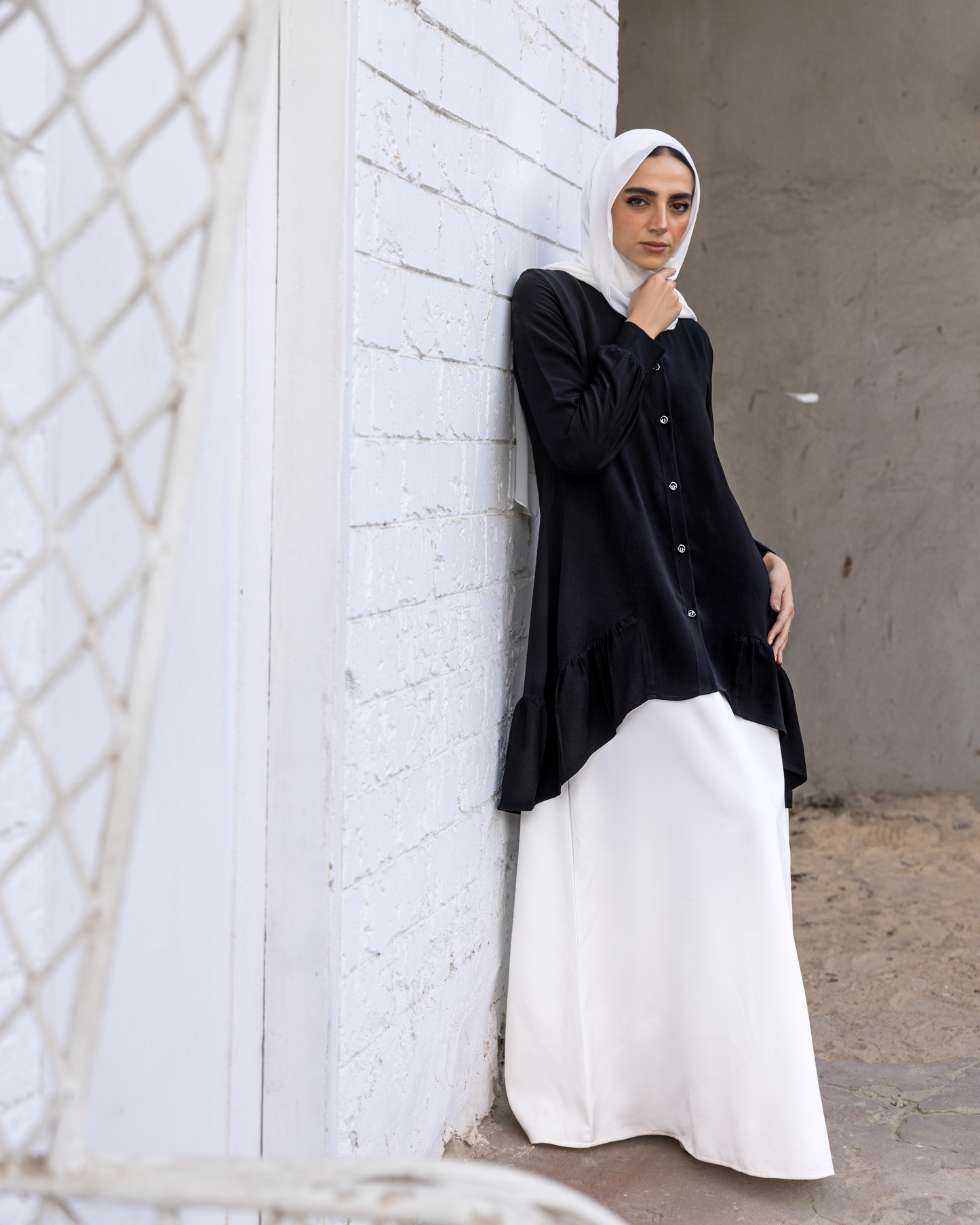 Front Buttoned Crepe Top Black code 300