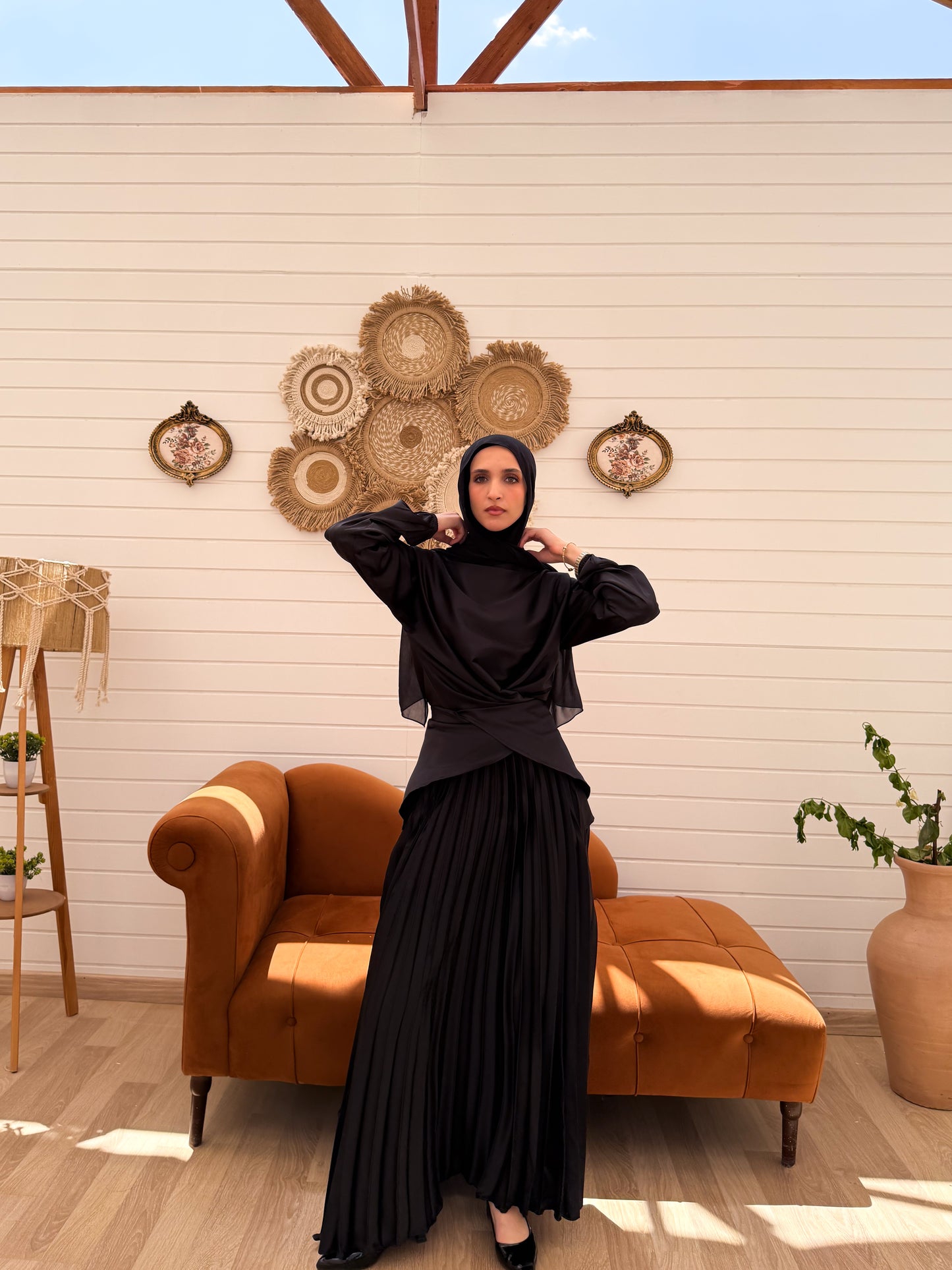 Cross Wrapped Pleated Set C306 Black
