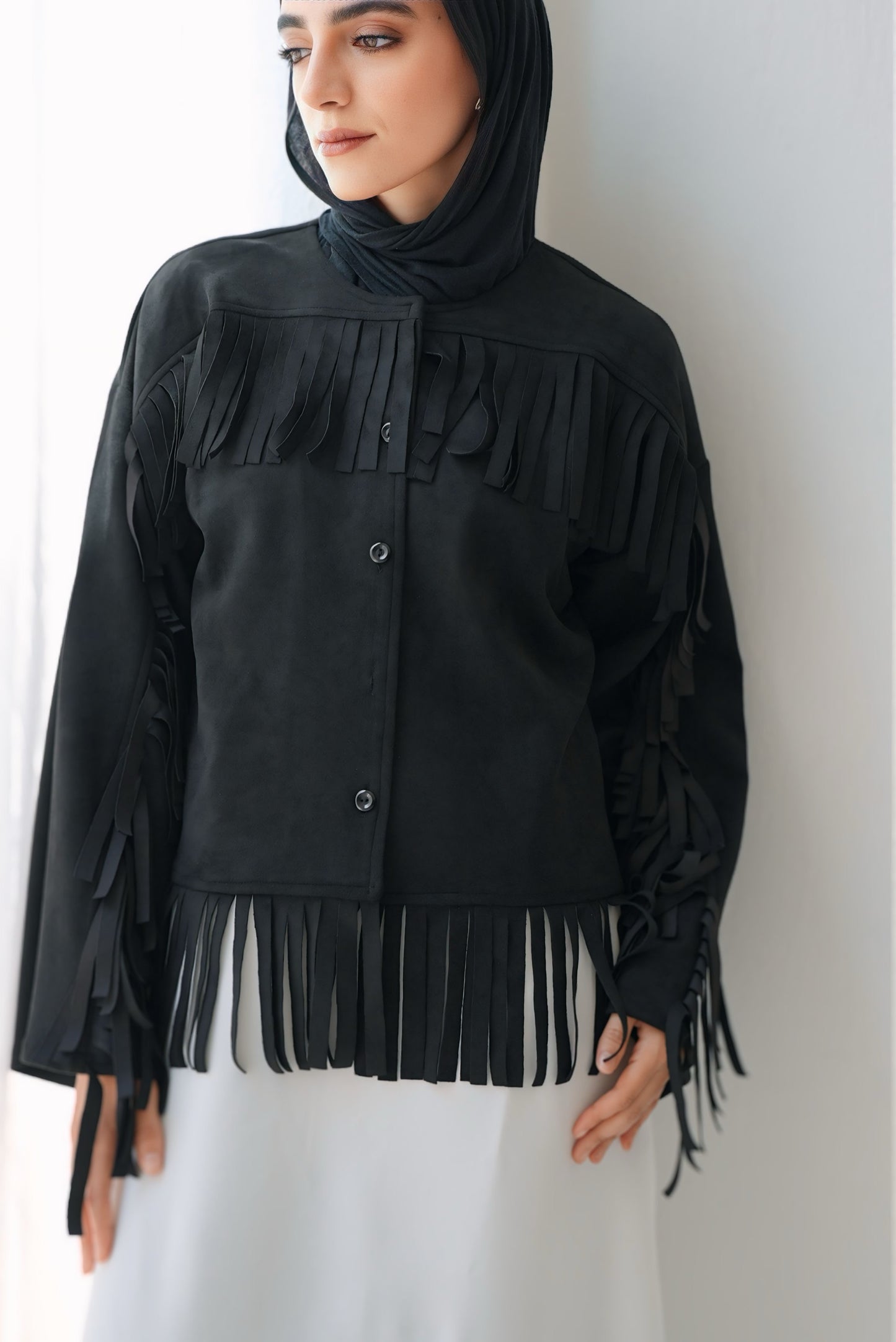 Soft Suede Jacket with Fringes Code 410 Black