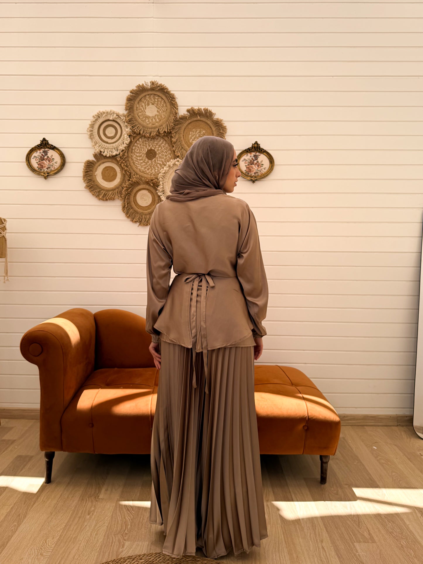 Cross Wrapped Pleated Set C306 Café